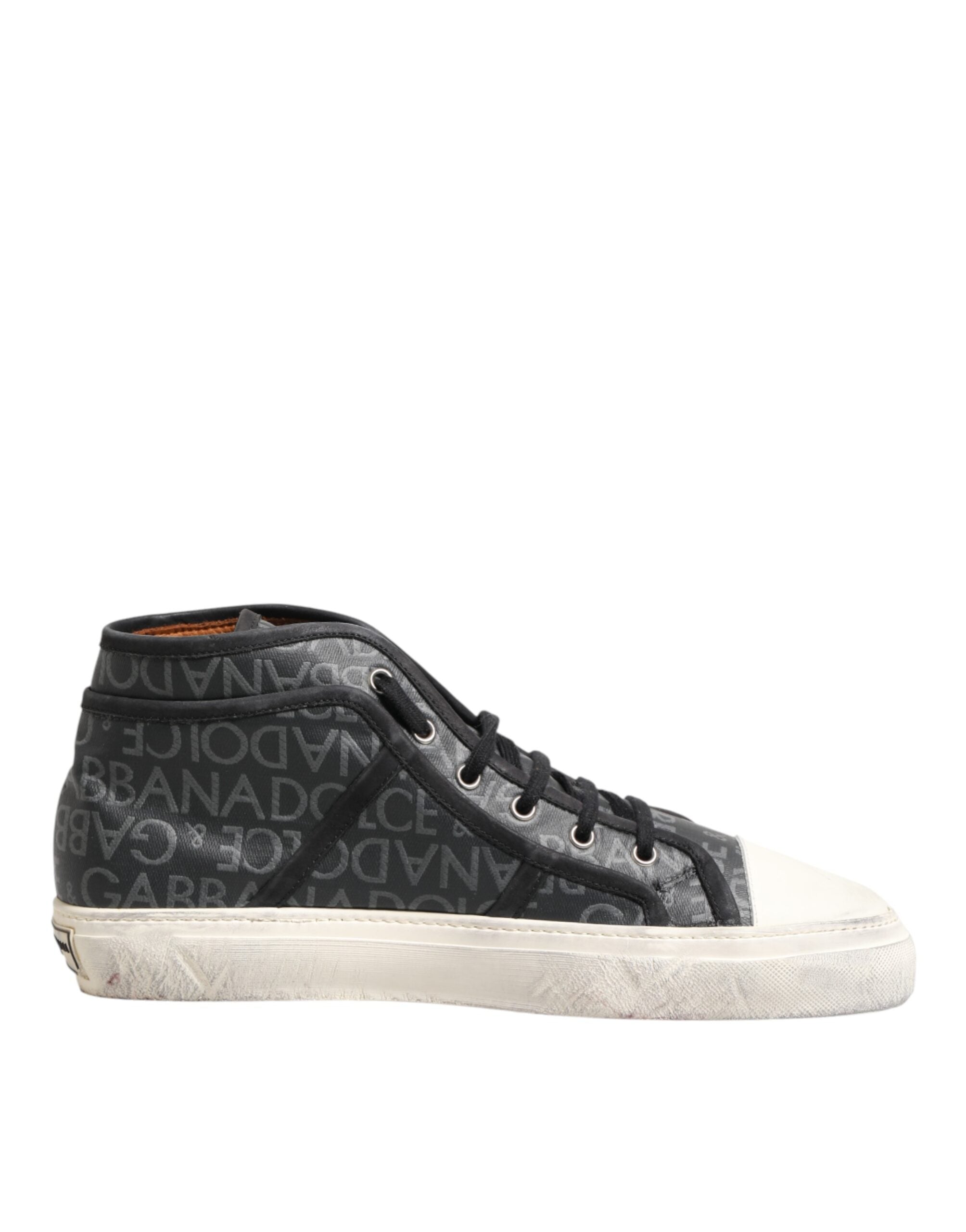 Dolce & Gabbana Schwarze und weiße Canvas-Sneaker mit Logo, mittelhoch-2
