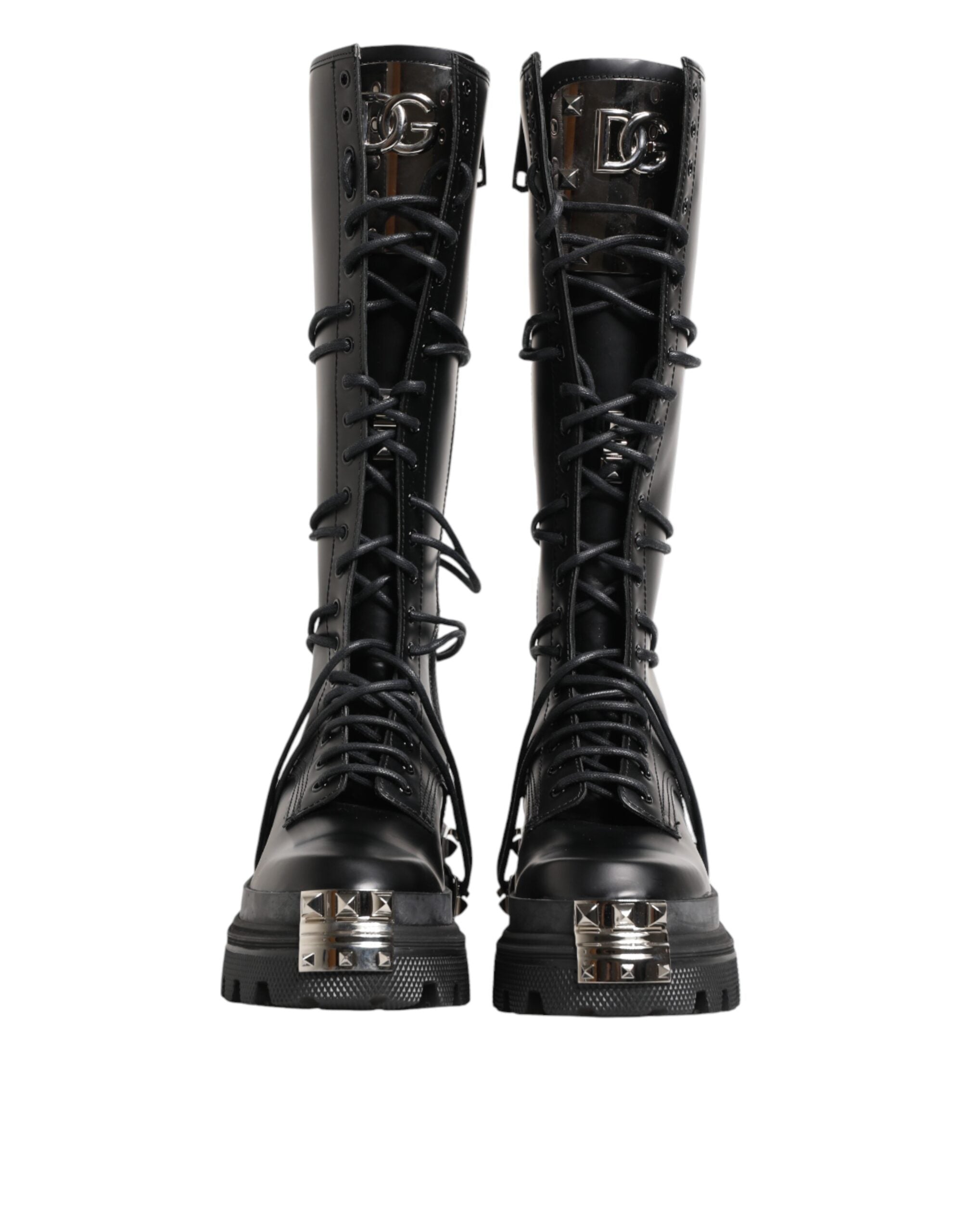 Dolce & Gabbana Black Knee-High Leather Combat Boots-3