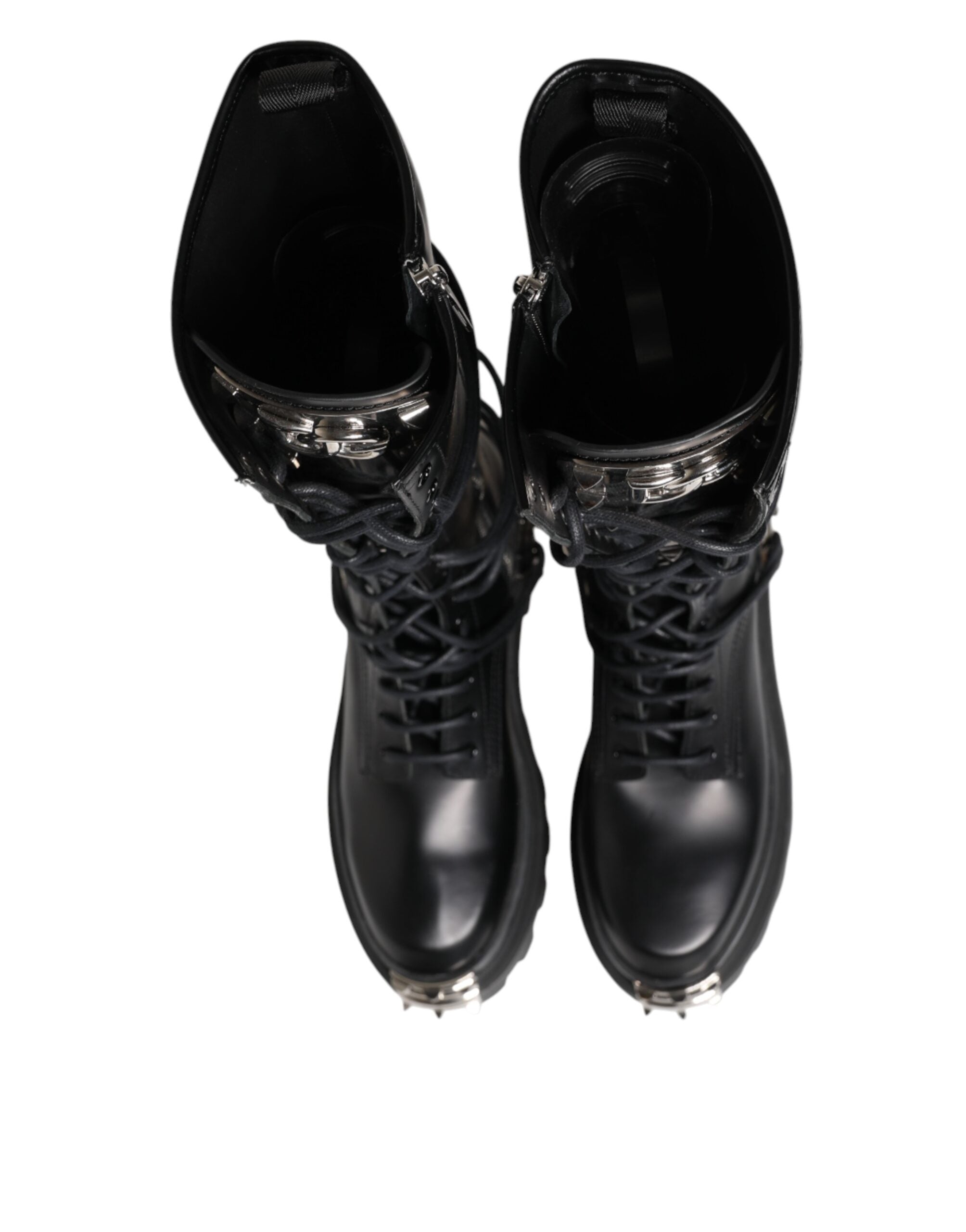 Dolce & Gabbana Black Knee-High Leather Combat Boots-4