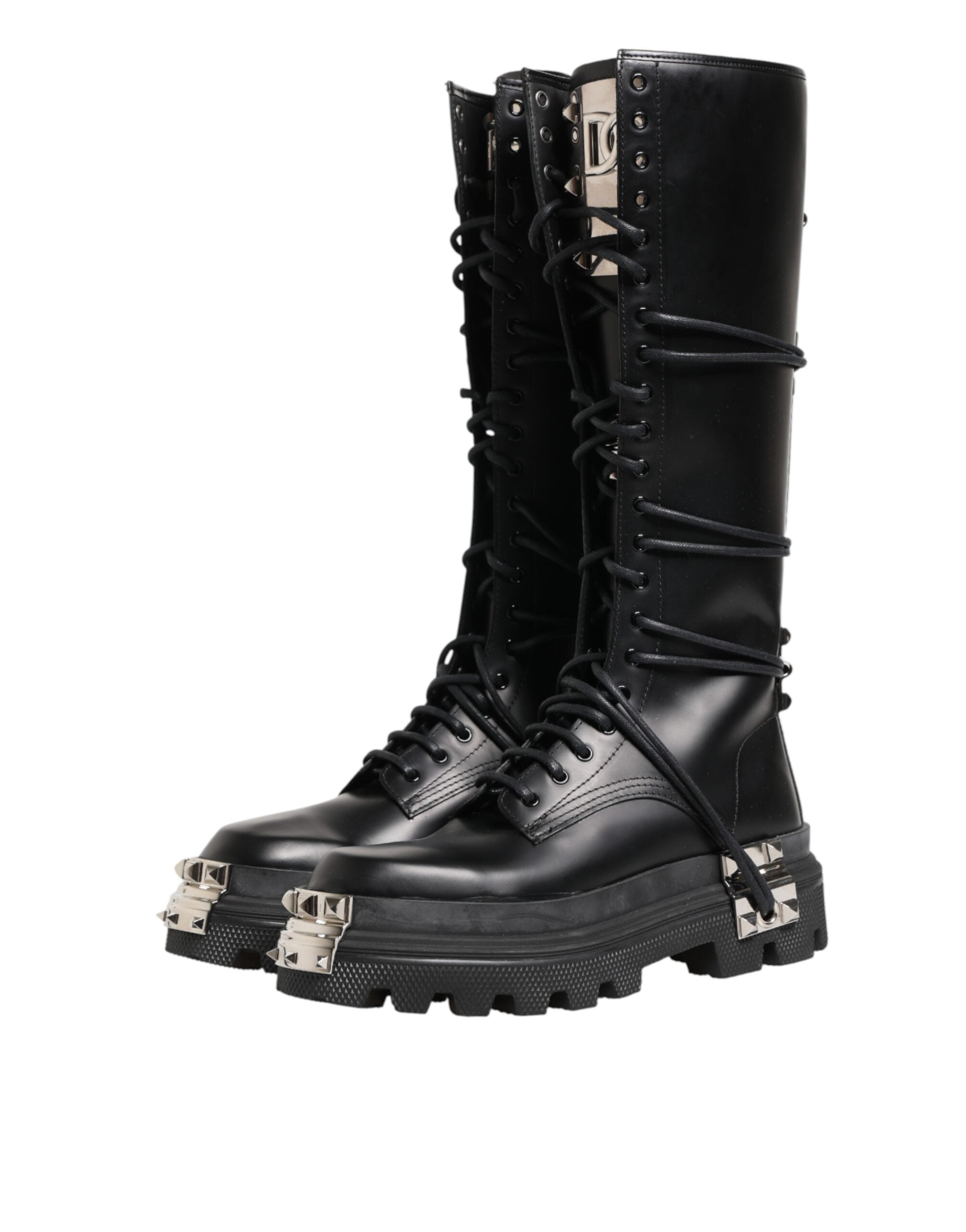 Dolce & Gabbana Black Knee-High Leather Combat Boots-5