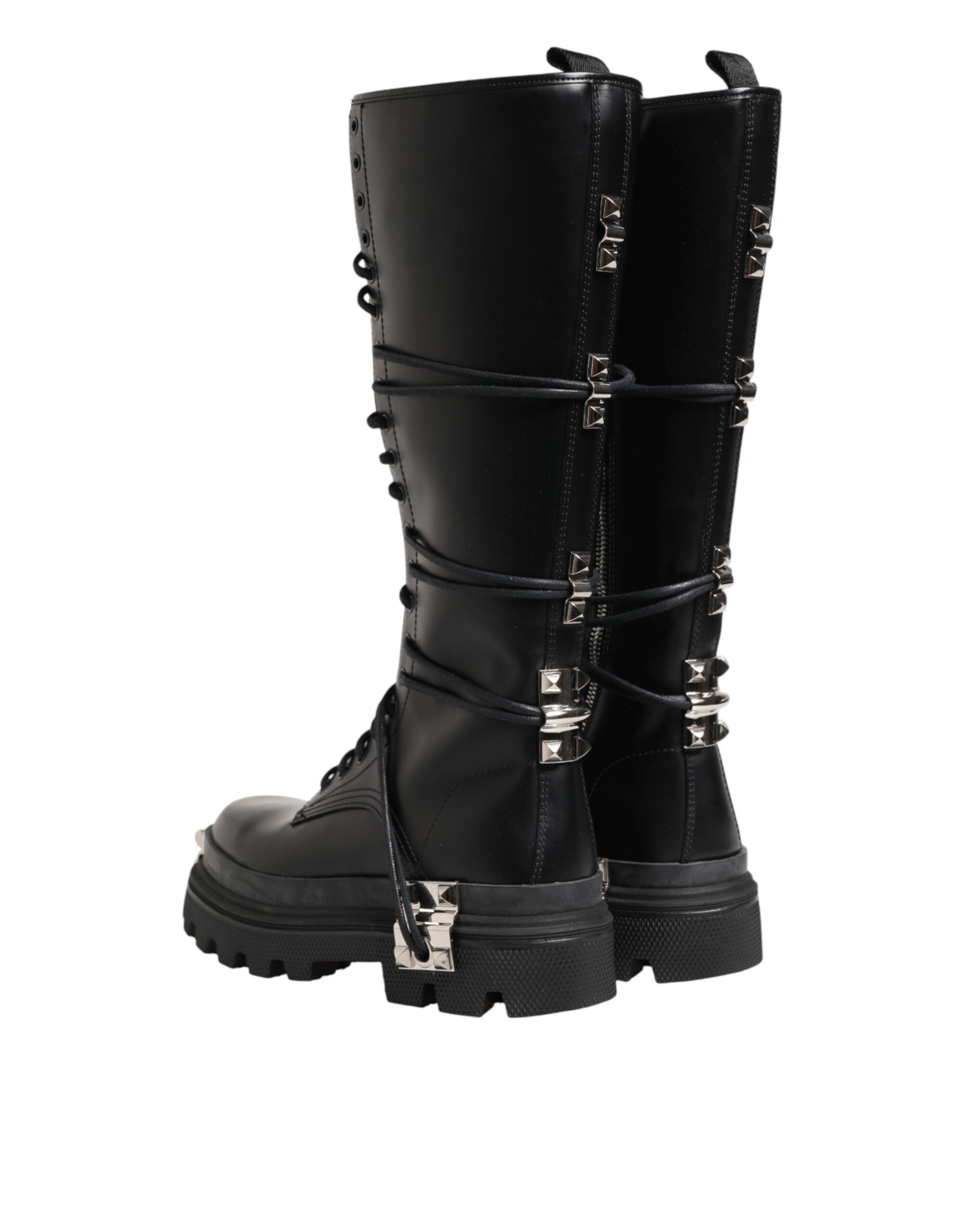 Dolce & Gabbana Black Knee-High Leather Combat Boots-6