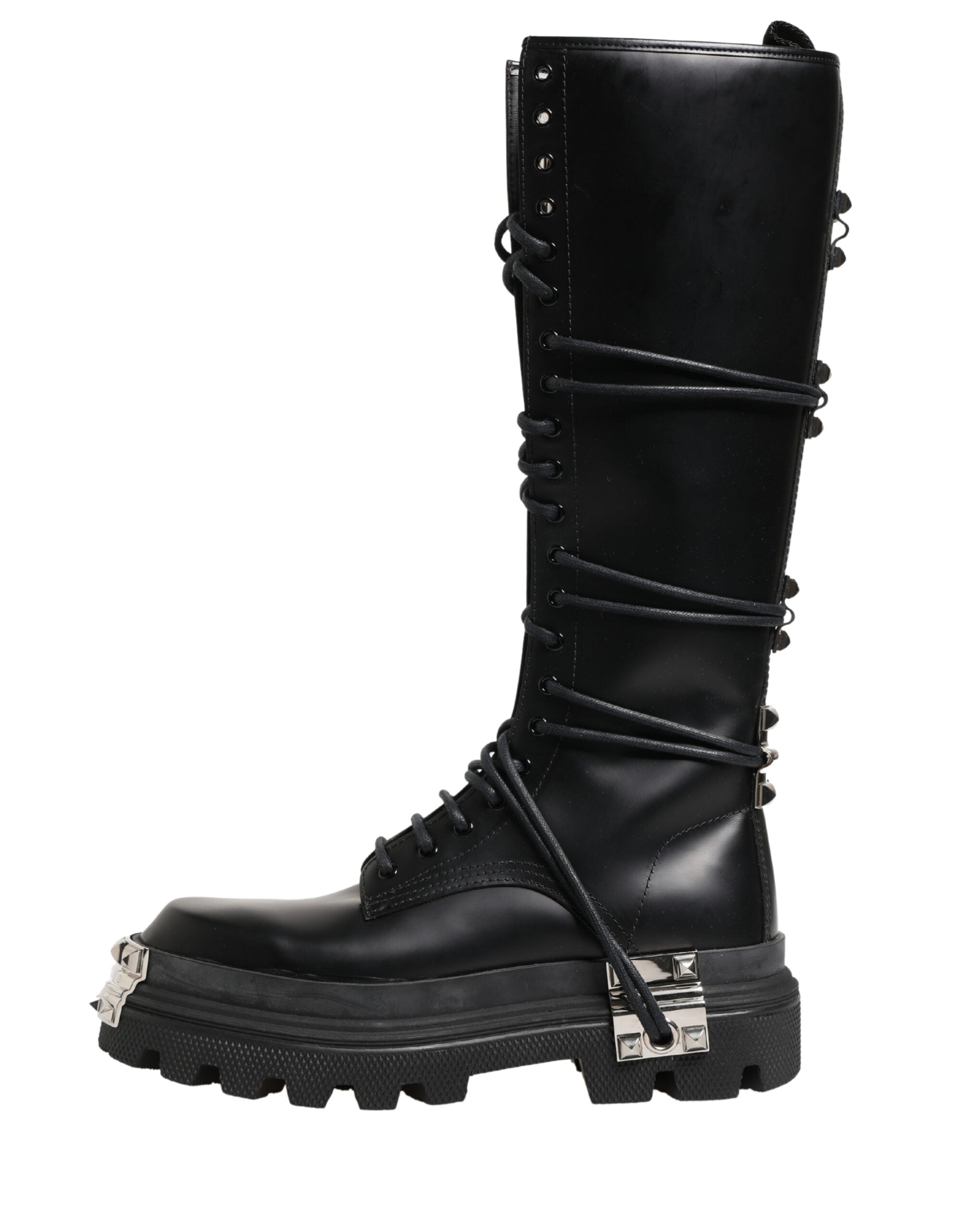 Dolce & Gabbana Black Knee-High Leather Combat Boots-7