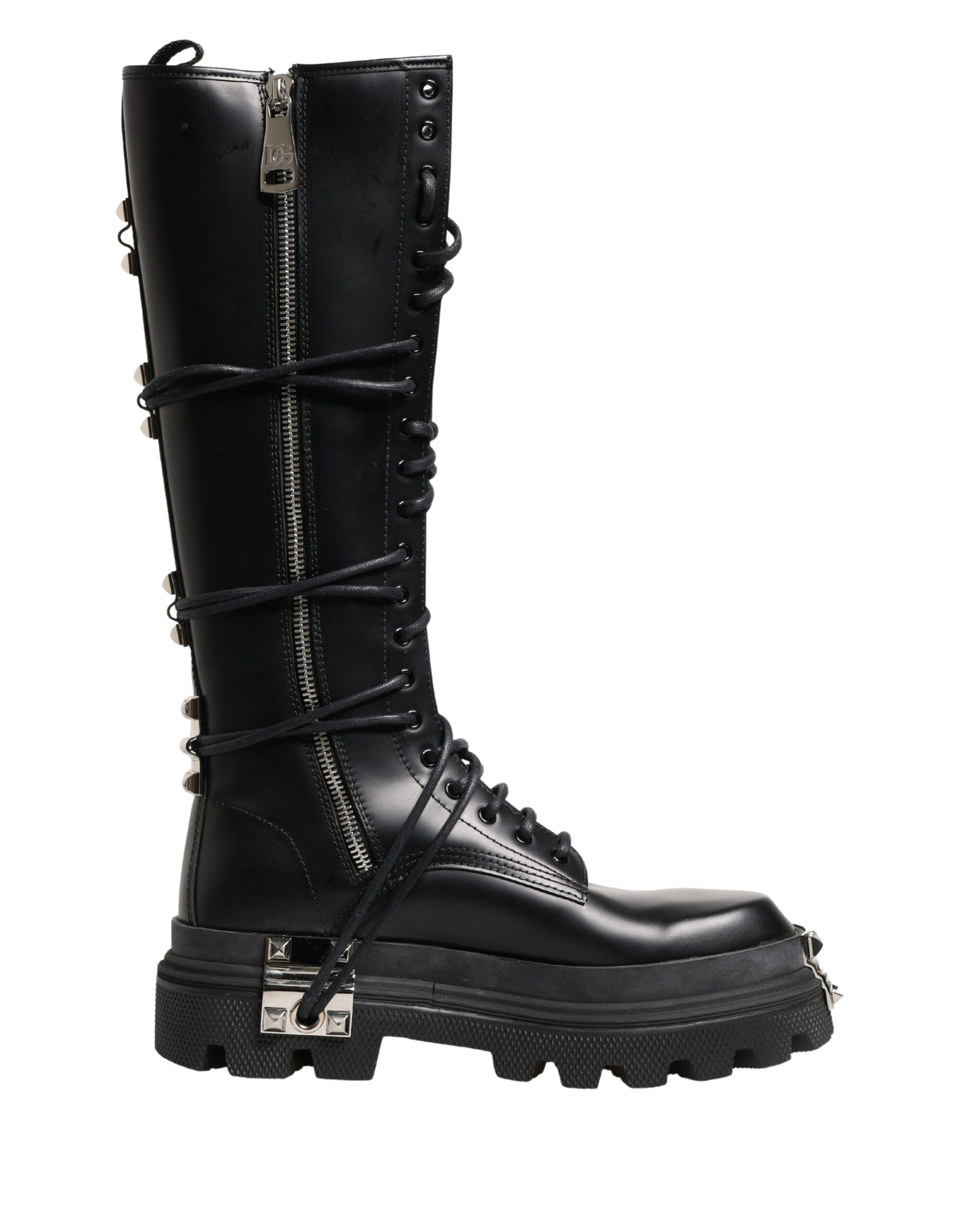 Dolce & Gabbana Black Knee-High Leather Combat Boots-1