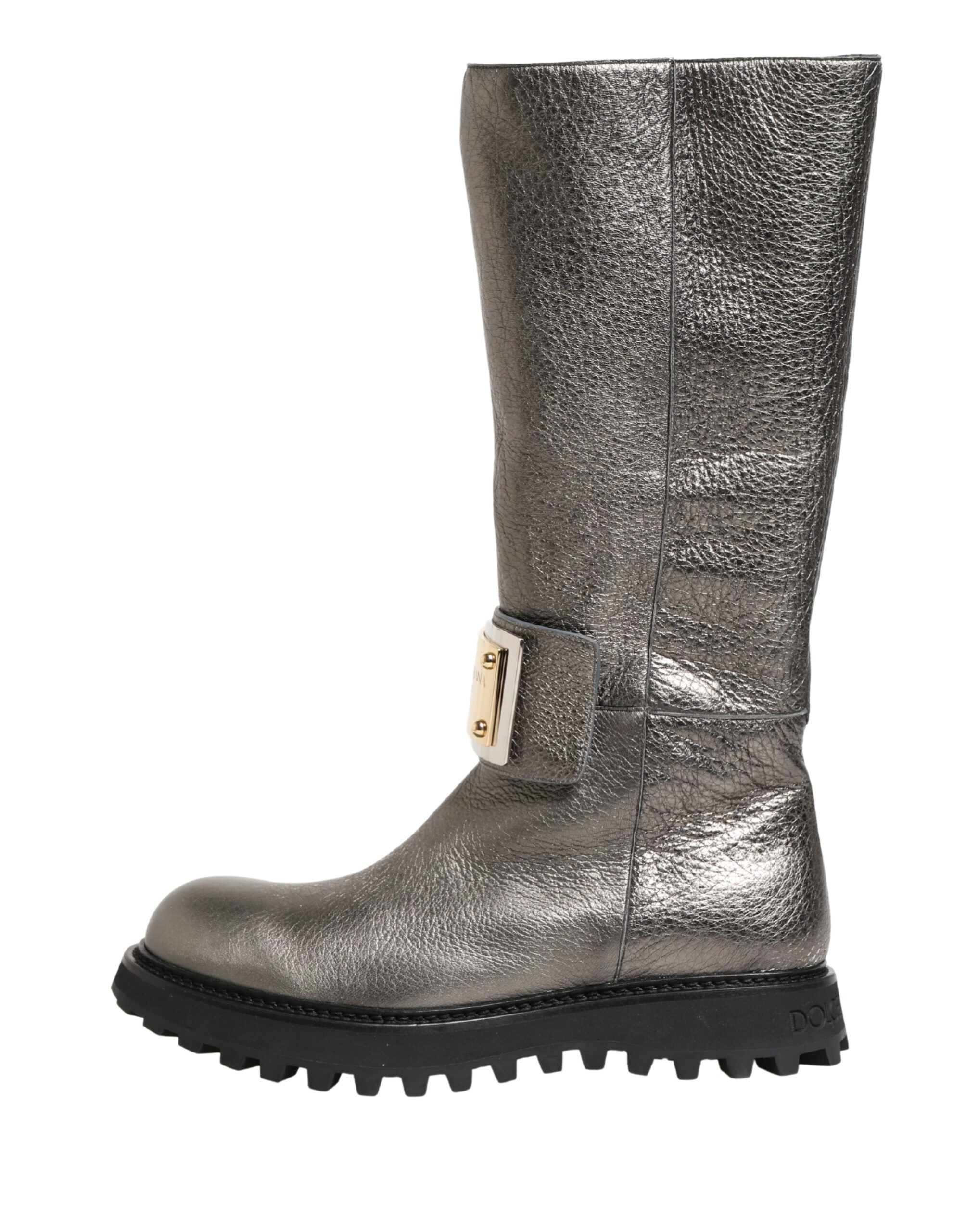 Dolce & Gabbana Metallic Silver Leather Mid Calf Boots Shoes-7