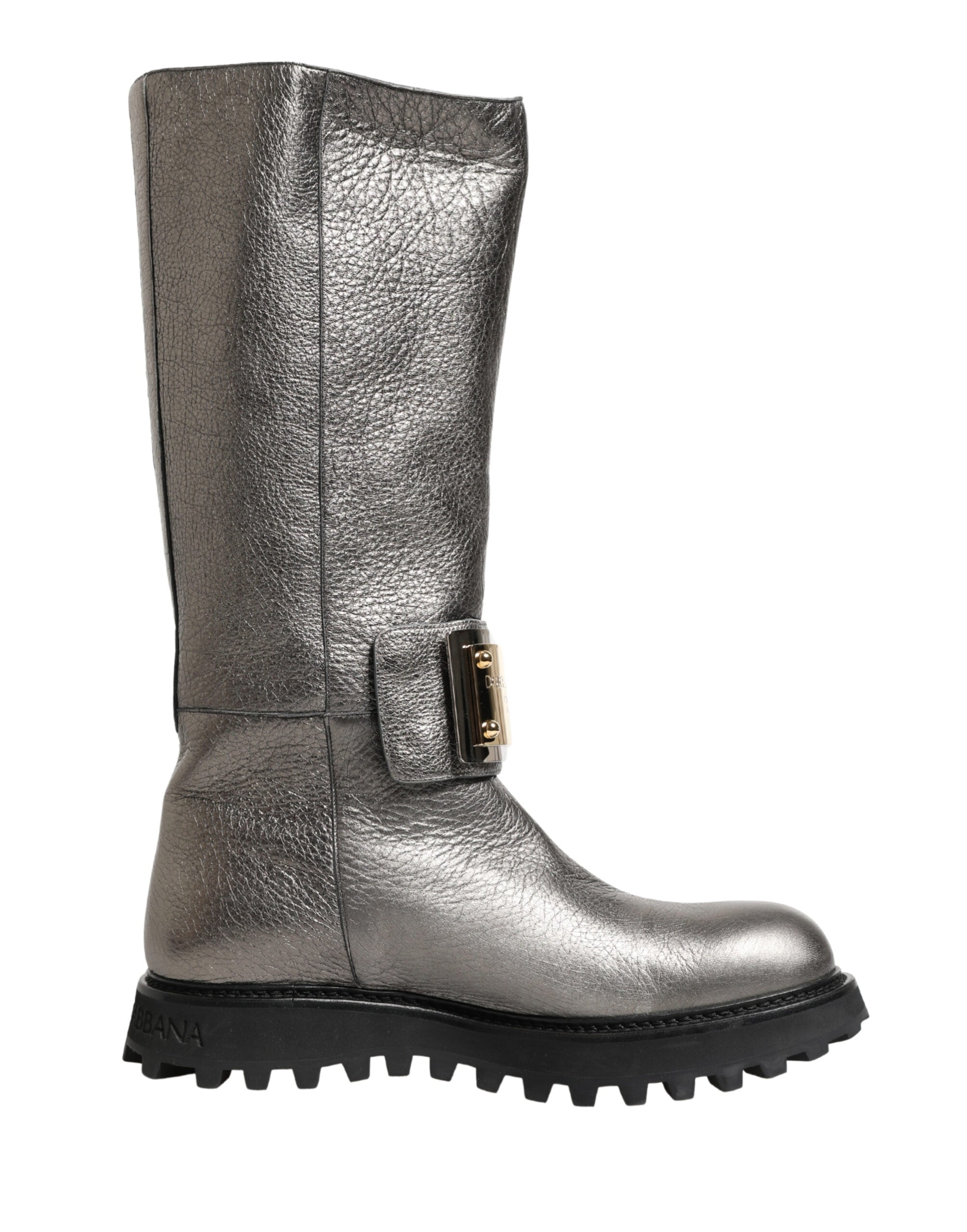 Dolce & Gabbana Metallic Silver Leather Mid Calf Boots Shoes-1
