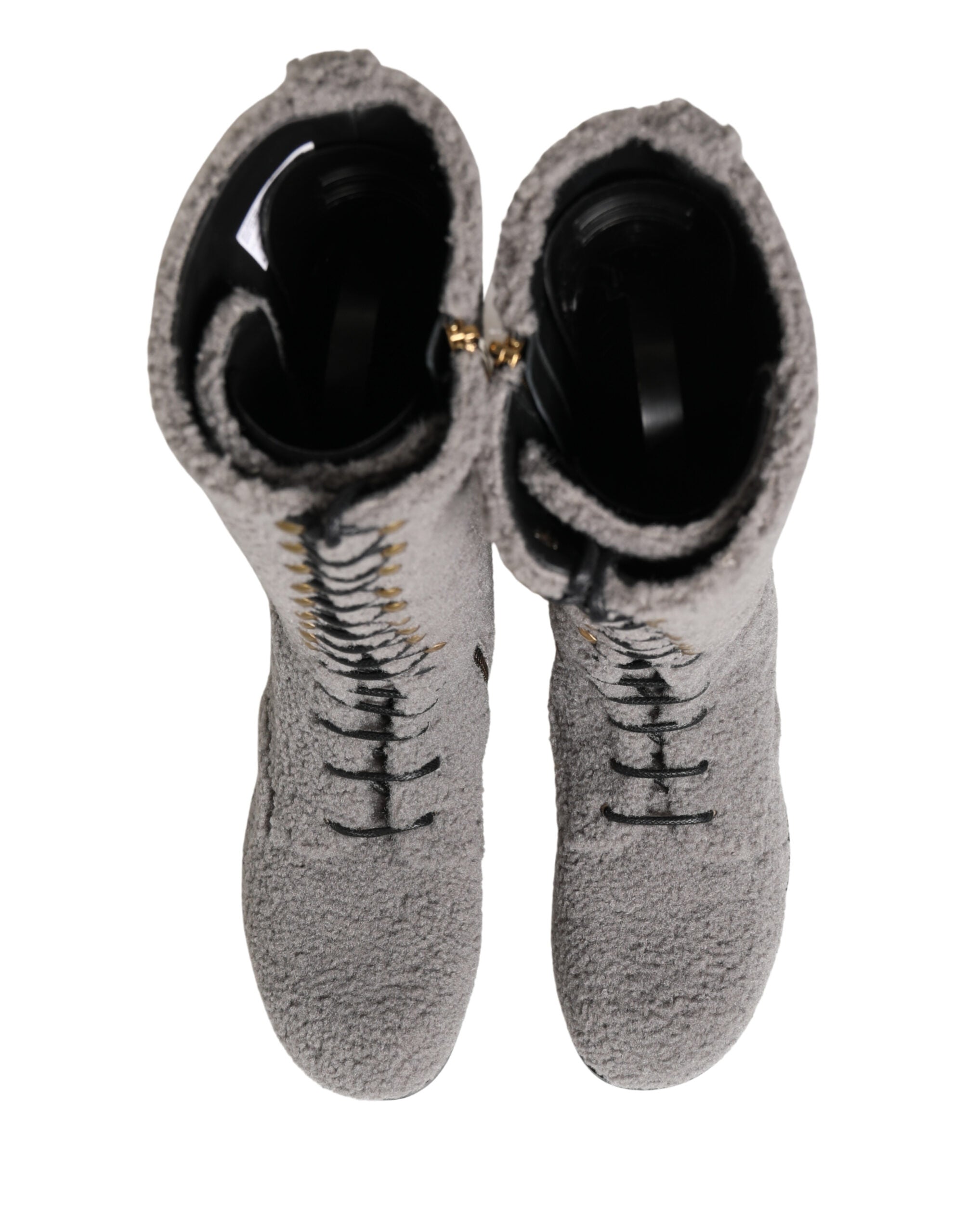 Dolce & Gabbana Graue Shearling Schnürstiefel bis zum Knie-3