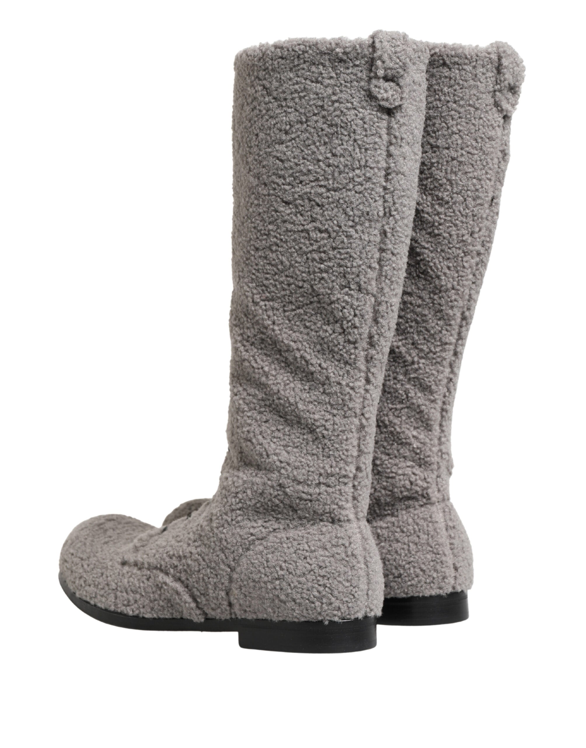 Dolce & Gabbana Graue Shearling Schnürstiefel bis zum Knie-5