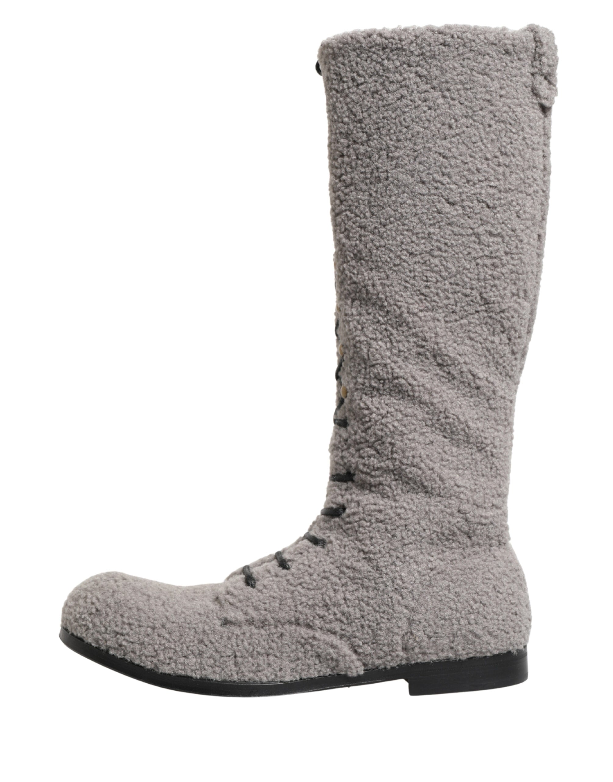 Dolce & Gabbana Graue Shearling Schnürstiefel bis zum Knie-6