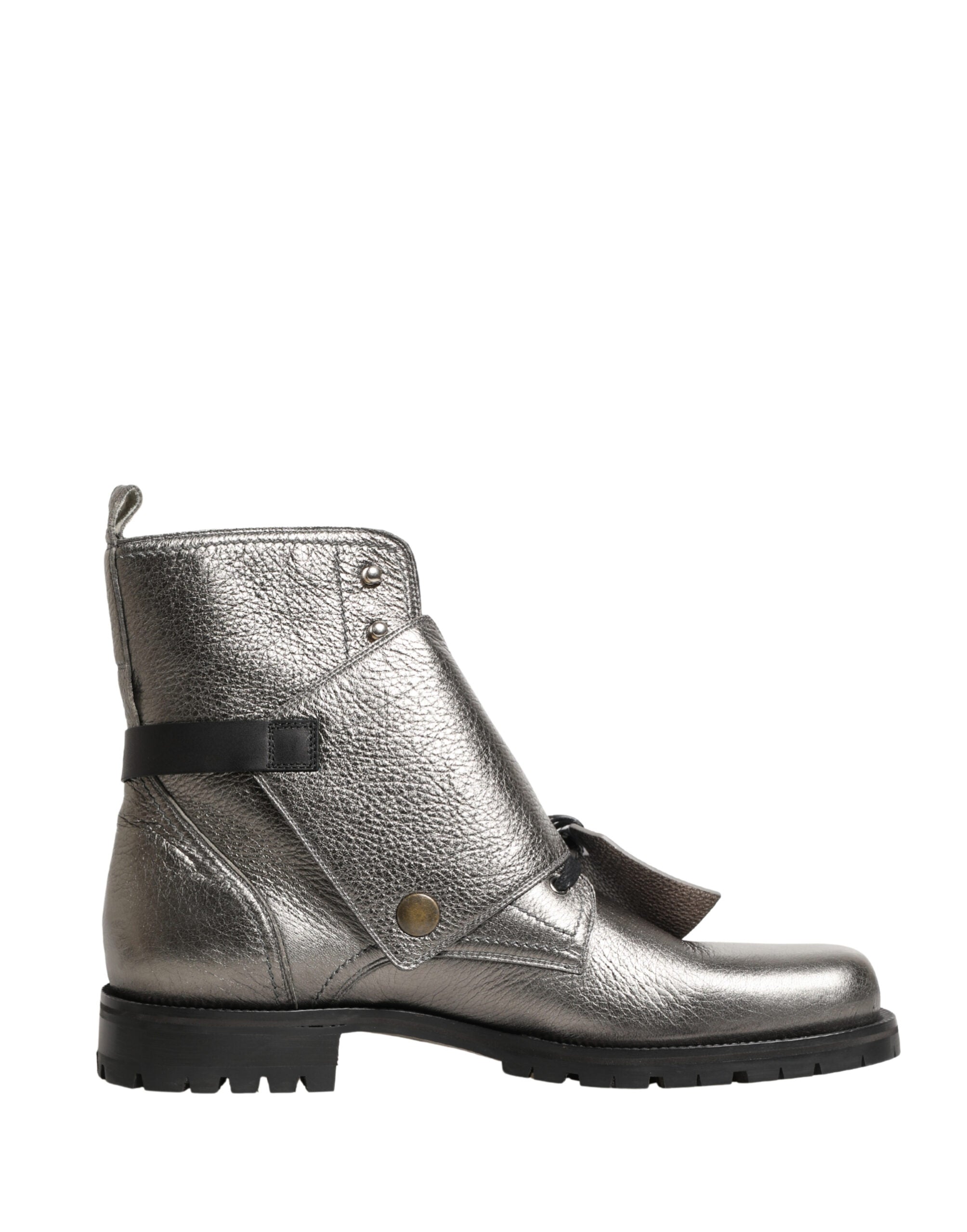 Dolce & Gabbana Metallic Silver Leather Buckle Ankle Boots Shoes-7