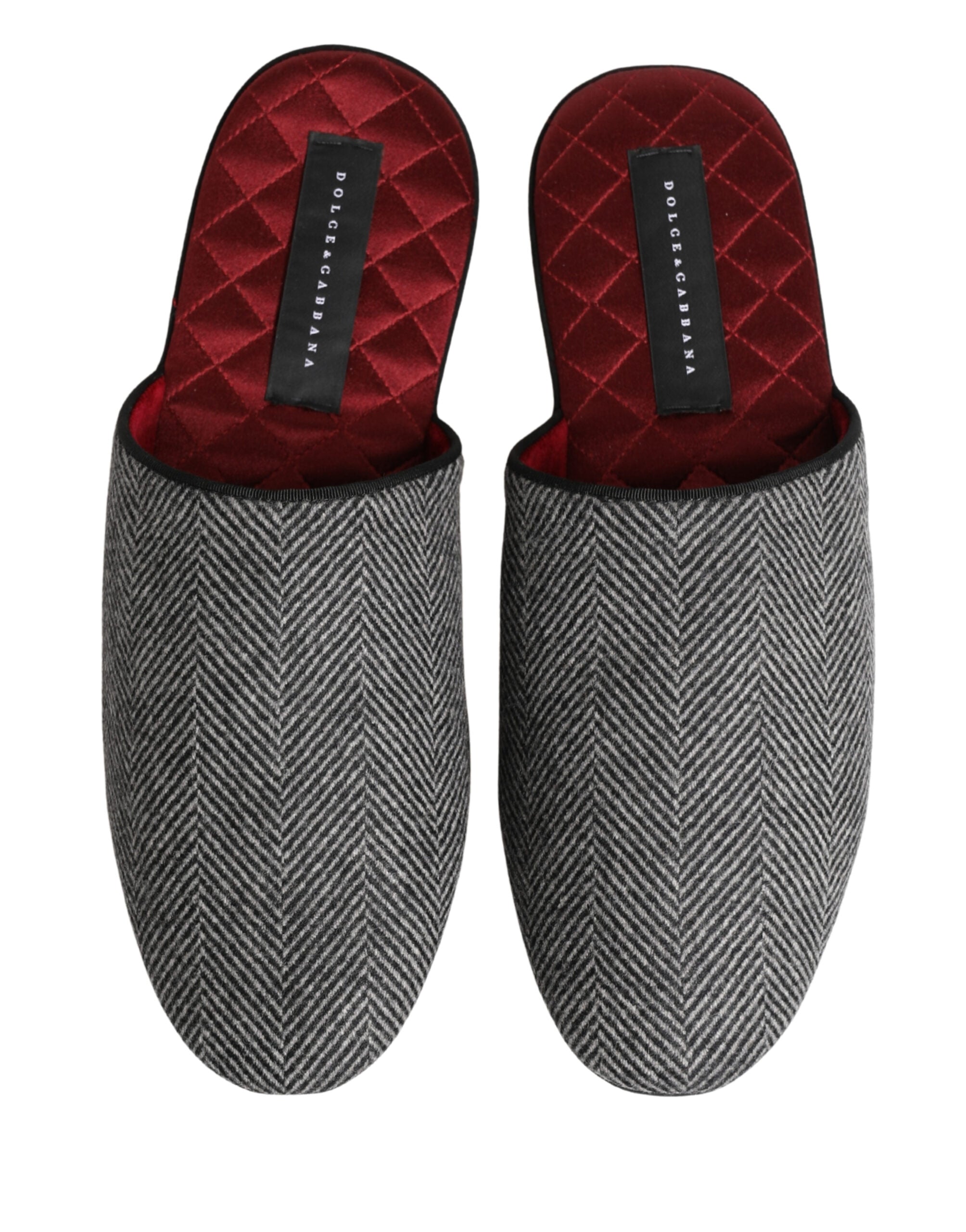 Dolce & Gabbana Graue Fischgräten-Kaschmir-Slipper Schuhe-4