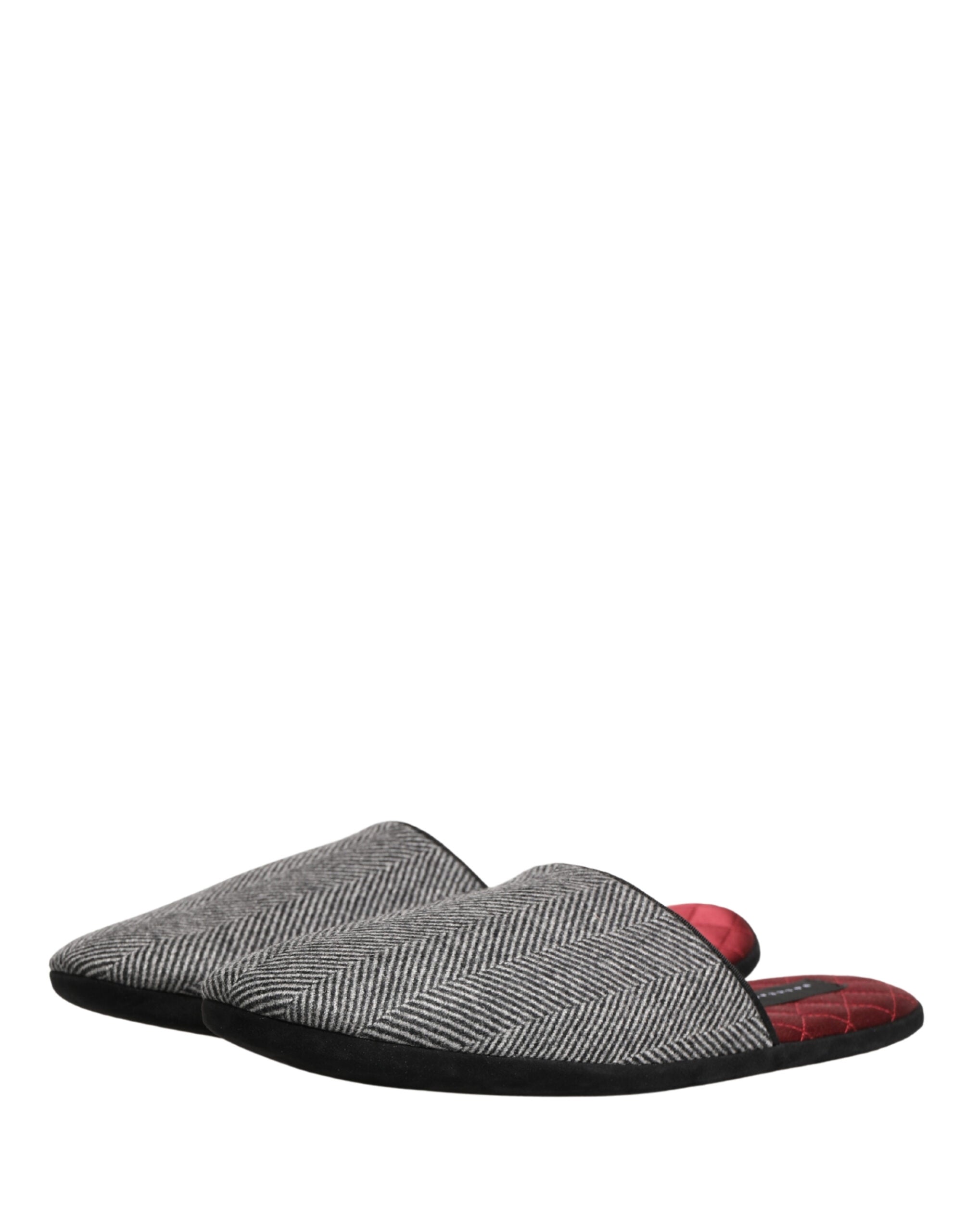 Dolce & Gabbana Graue Fischgräten-Kaschmir-Slipper Schuhe-5