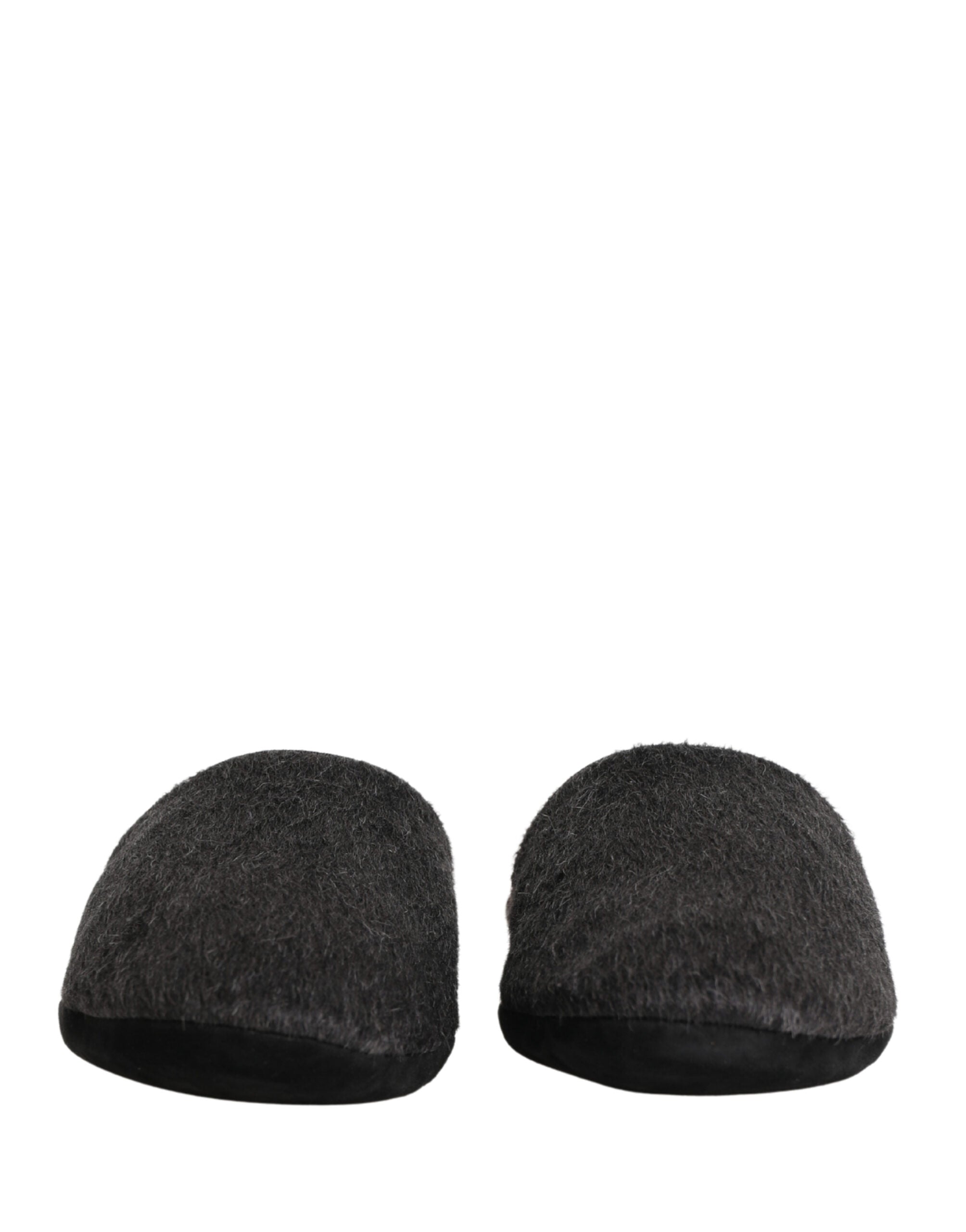Dolce & Gabbana Dark Gray Anthracite Wool Slippers-3