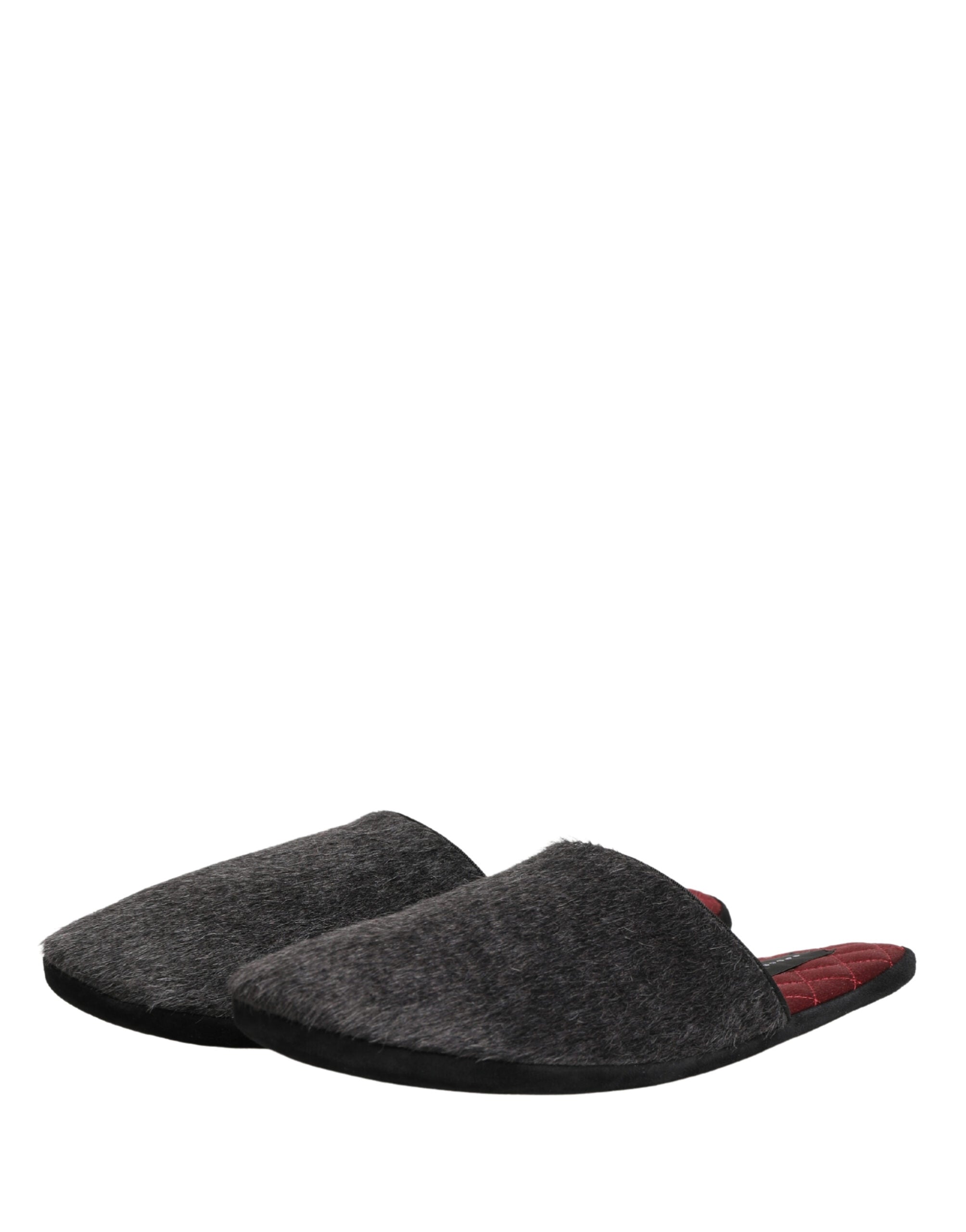 Dolce & Gabbana Dark Gray Anthracite Wool Slippers-5