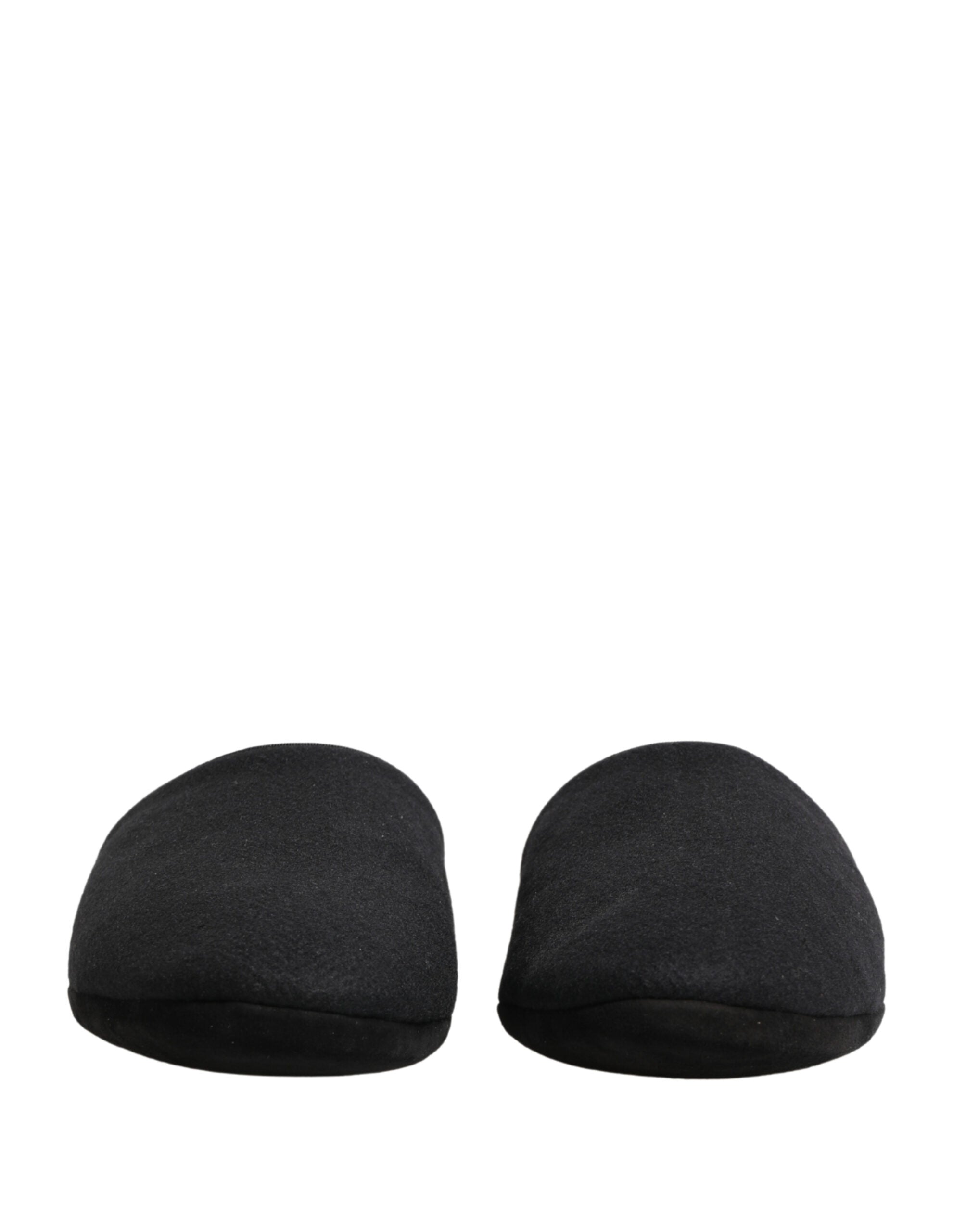 Dolce & Gabbana Black Wool-Cashmere Slippers with Red Stitching-3