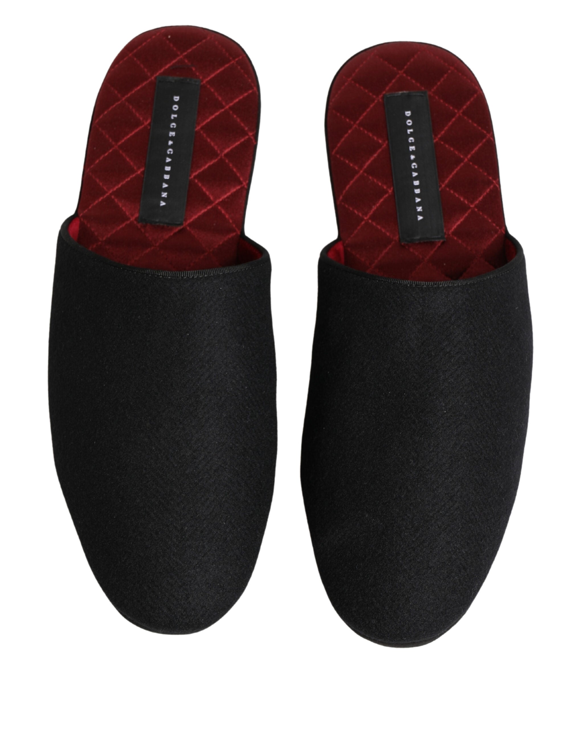 Dolce & Gabbana Black Wool-Cashmere Slippers with Red Stitching-4