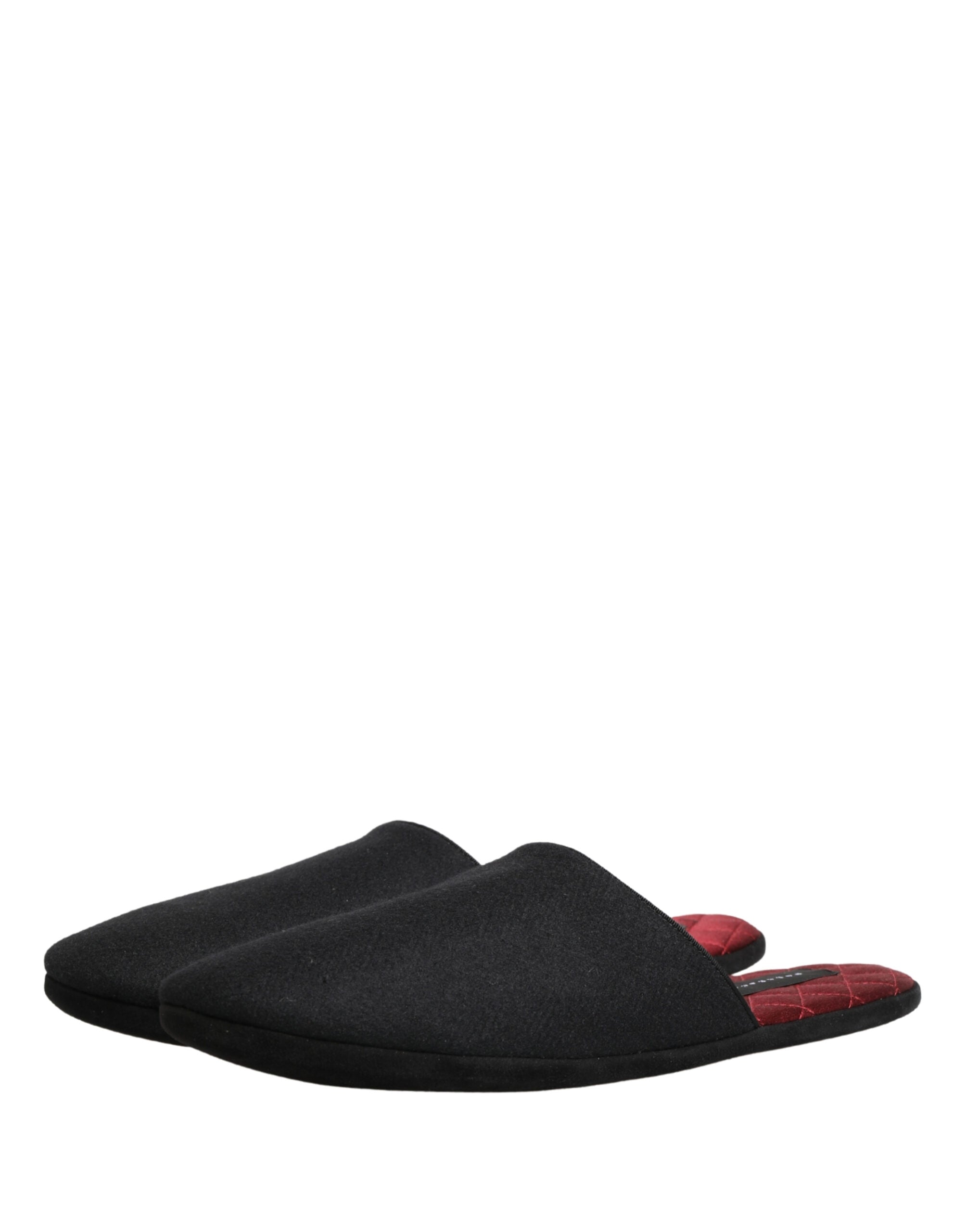 Dolce & Gabbana Black Wool-Cashmere Slippers with Red Stitching-5
