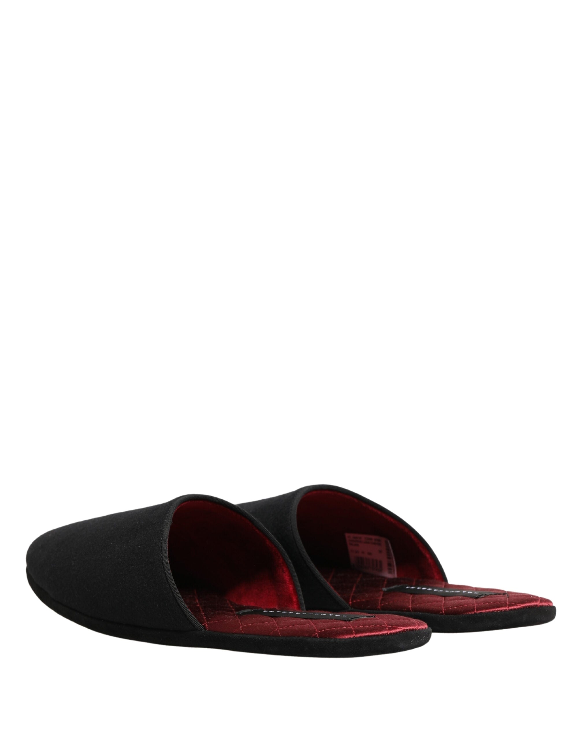 Dolce & Gabbana Black Wool-Cashmere Slippers with Red Stitching-6