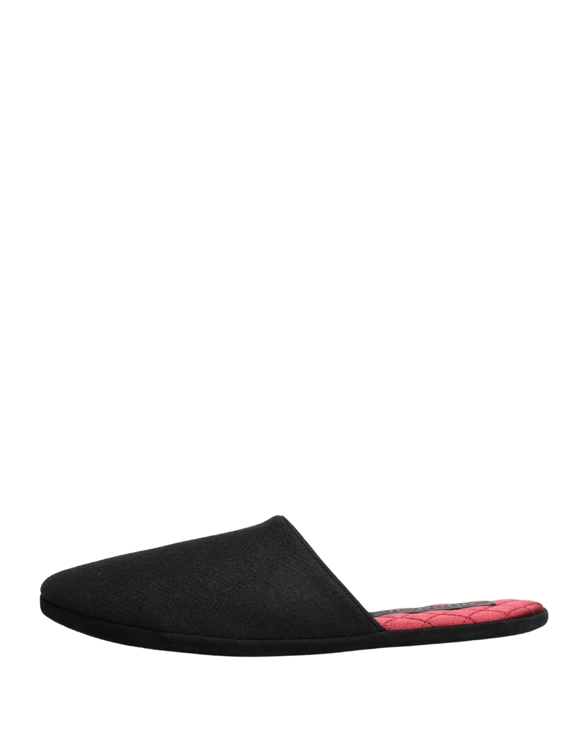 Dolce & Gabbana Black Wool-Cashmere Slippers with Red Stitching-7