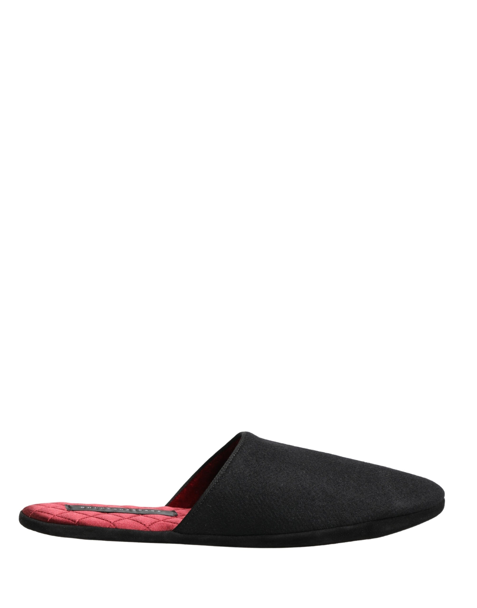 Dolce & Gabbana Black Wool-Cashmere Slippers with Red Stitching-2