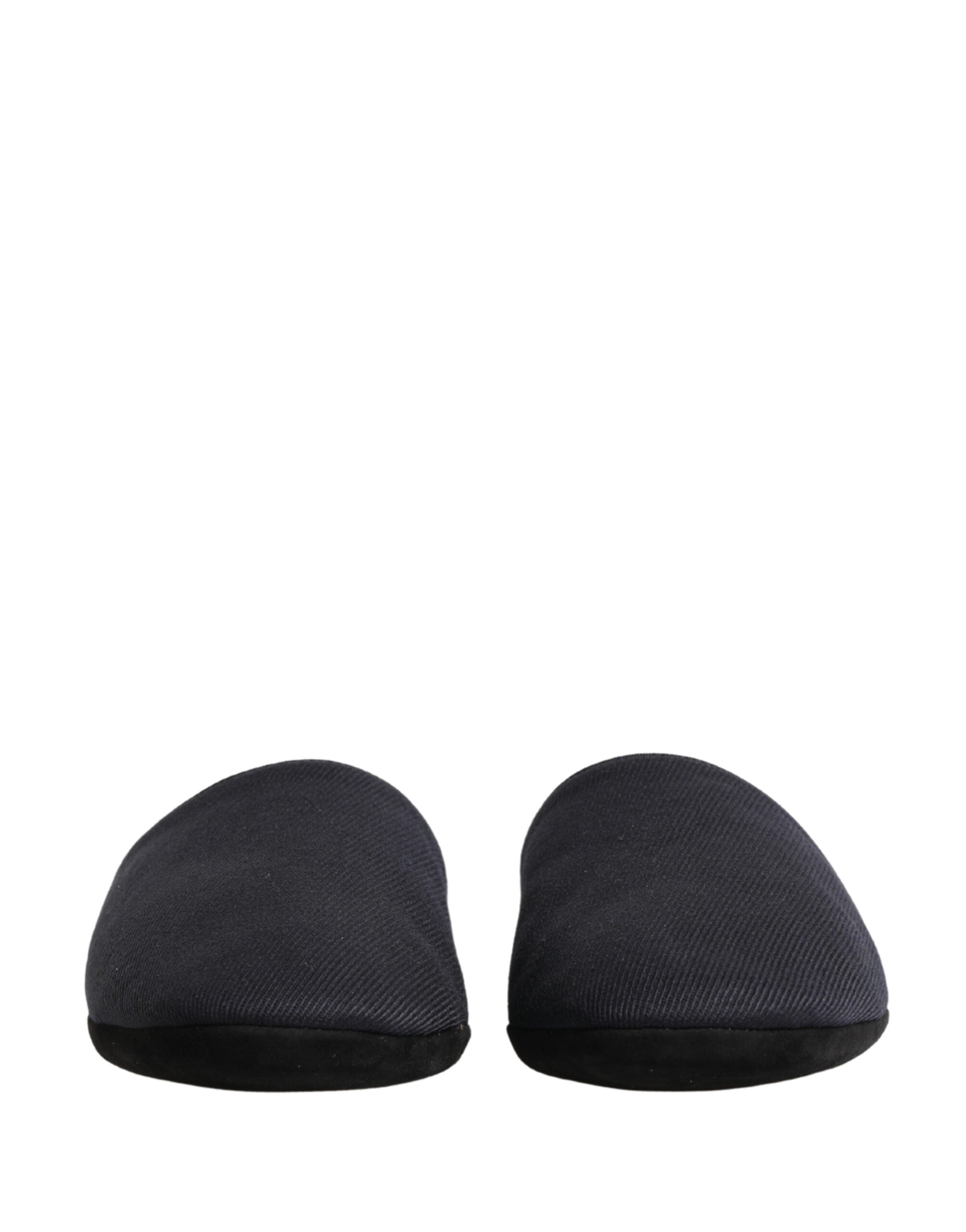 Dolce & Gabbana Dark Blue Wool Cotton Slippers with Red Chevron Pattern-3