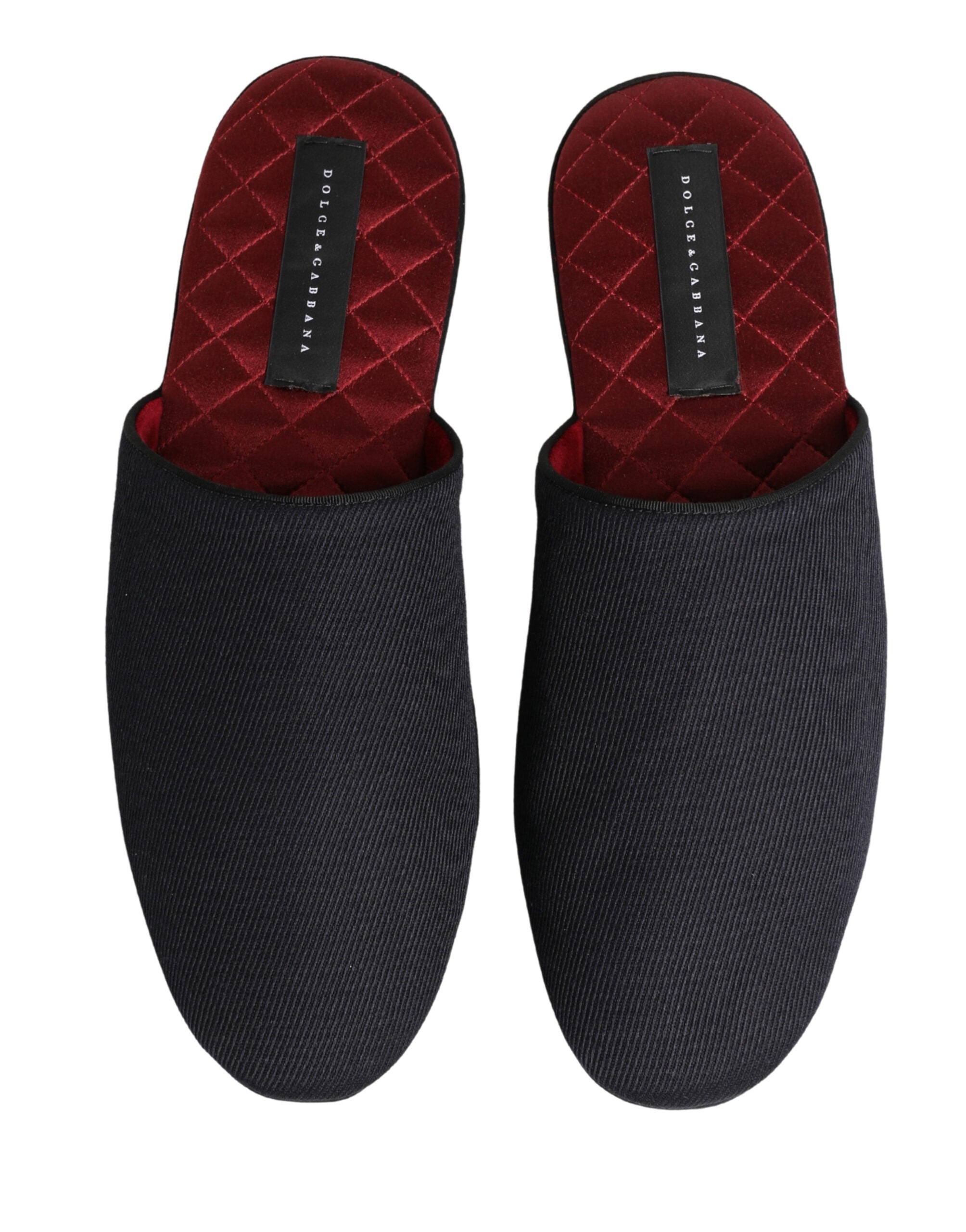 Dolce & Gabbana Dark Blue Wool Cotton Slippers with Red Chevron Pattern-4