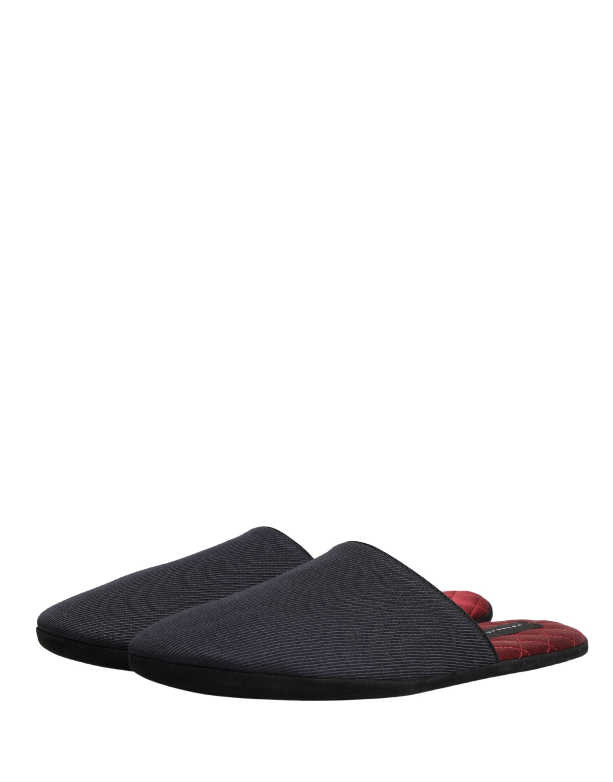 Dolce & Gabbana Dark Blue Wool Cotton Slippers with Red Chevron Pattern-5