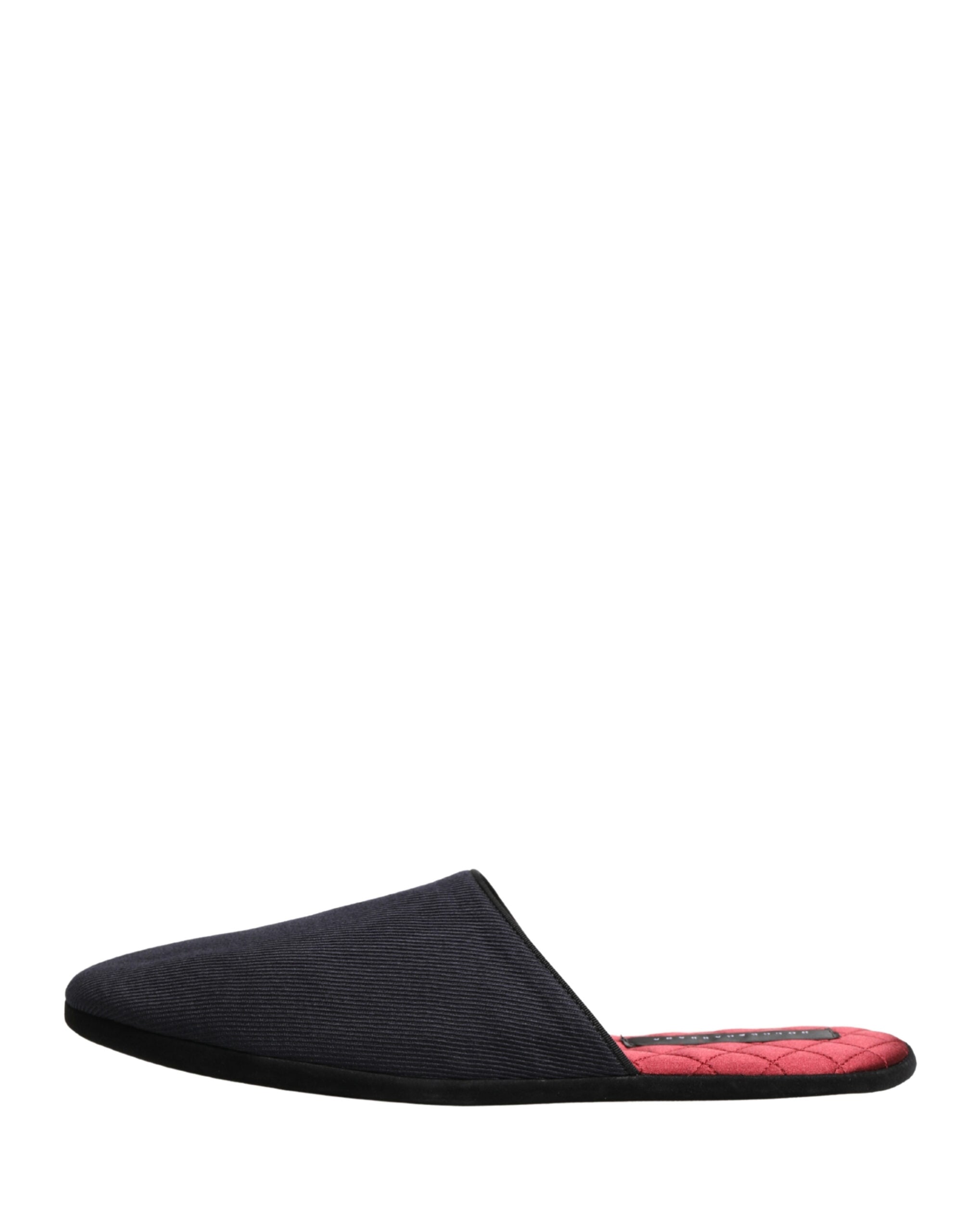 Dolce & Gabbana Dark Blue Wool Cotton Slippers with Red Chevron Pattern-7