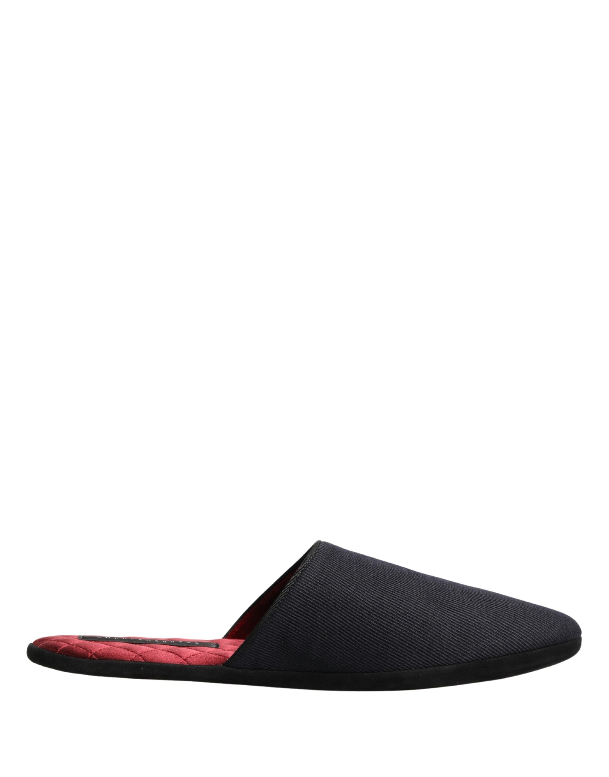 Dolce & Gabbana Dark Blue Wool Cotton Slippers with Red Chevron Pattern-1