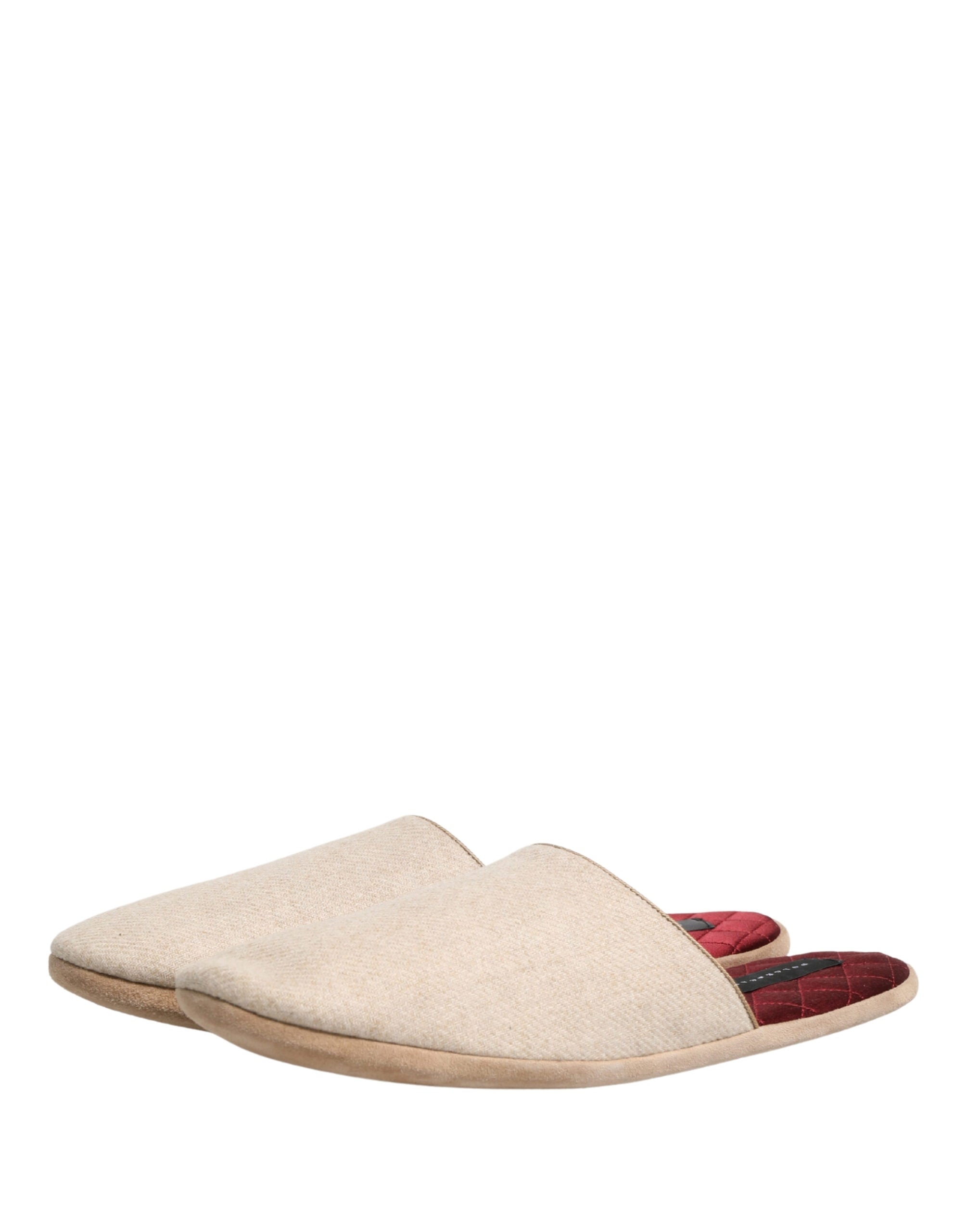 Dolce & Gabbana Beige Shetland Wool Red Quilted Slippers Shoes-5