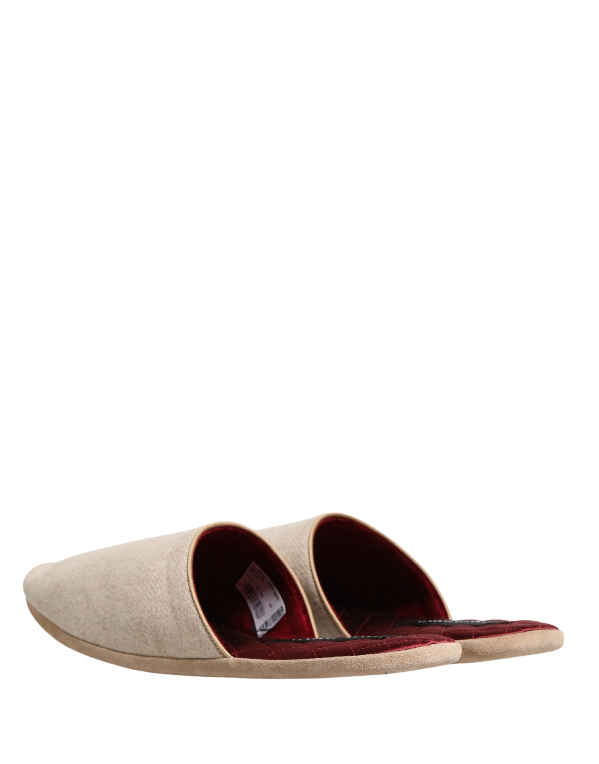 Dolce & Gabbana Beige Shetland Wool Red Quilted Slippers Shoes-6