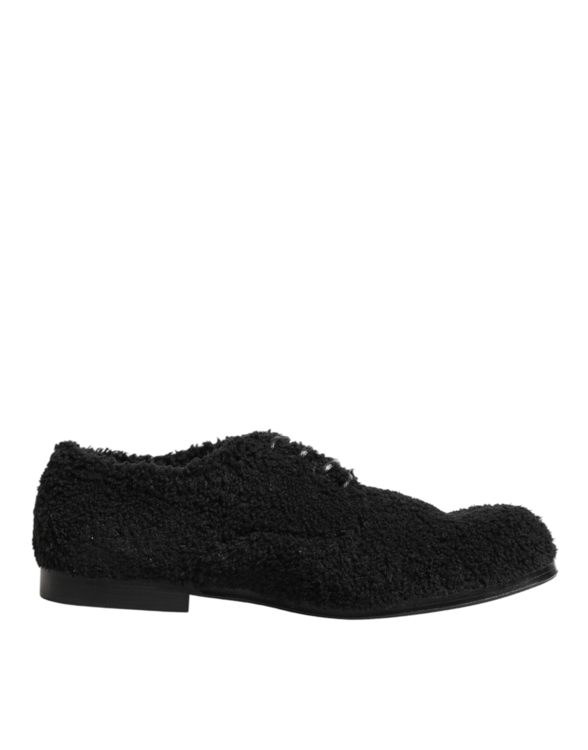 Dolce & Gabbana Men's Black Riccio Lambskin Dress Derby Shoes-2