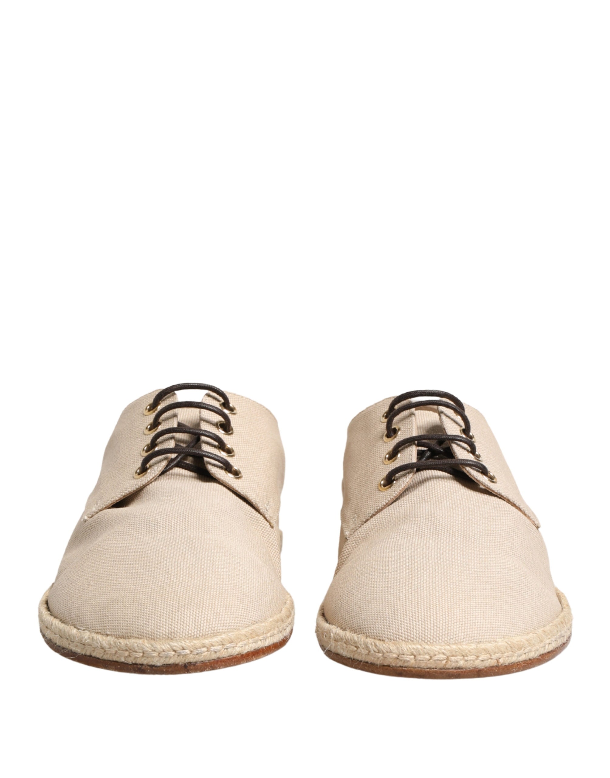 Dolce & Gabbana Beige Canvas Lace-Up Derby Shoes with Espadrille Sole-3