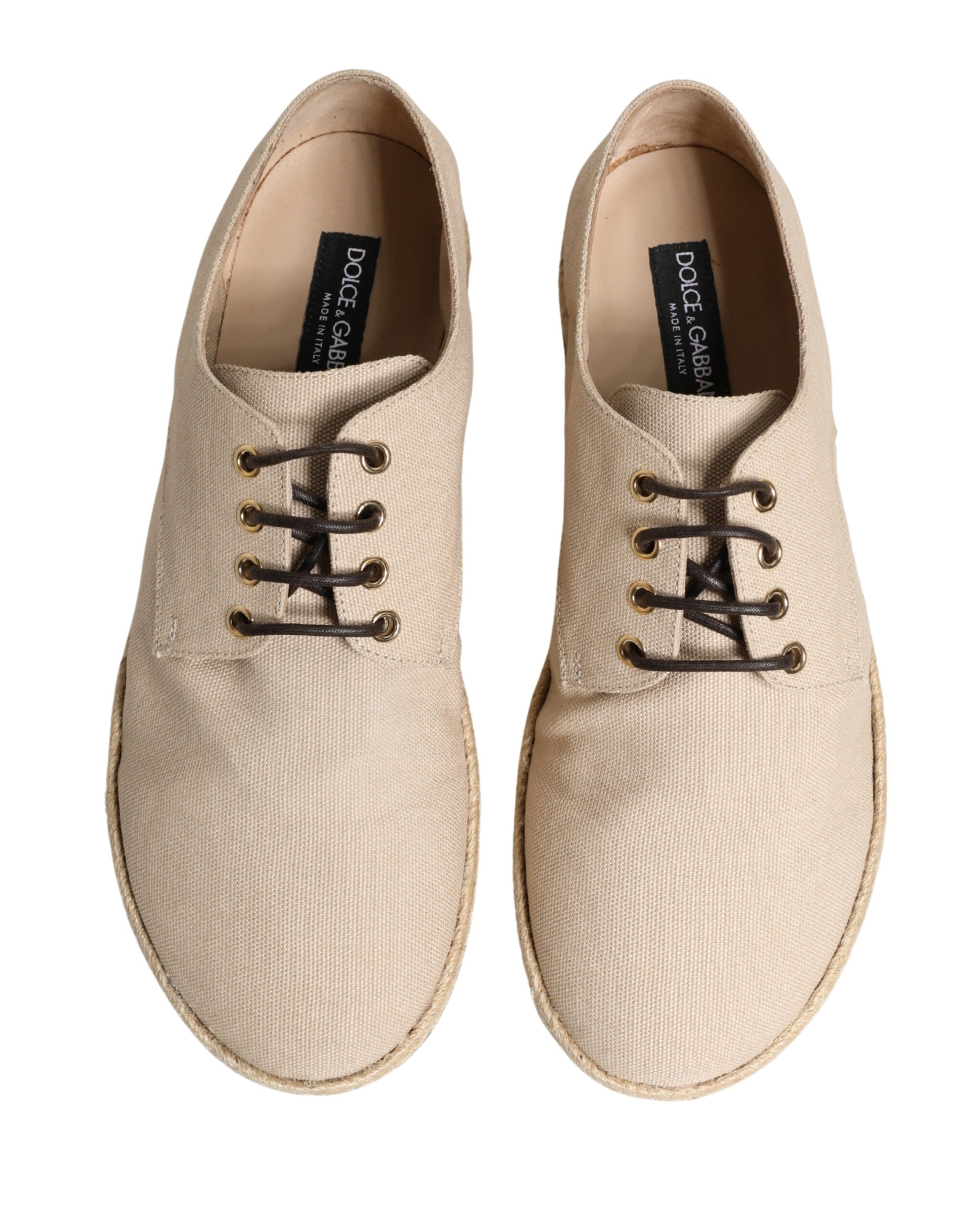Dolce & Gabbana Beige Canvas Lace-Up Derby Shoes with Espadrille Sole-4