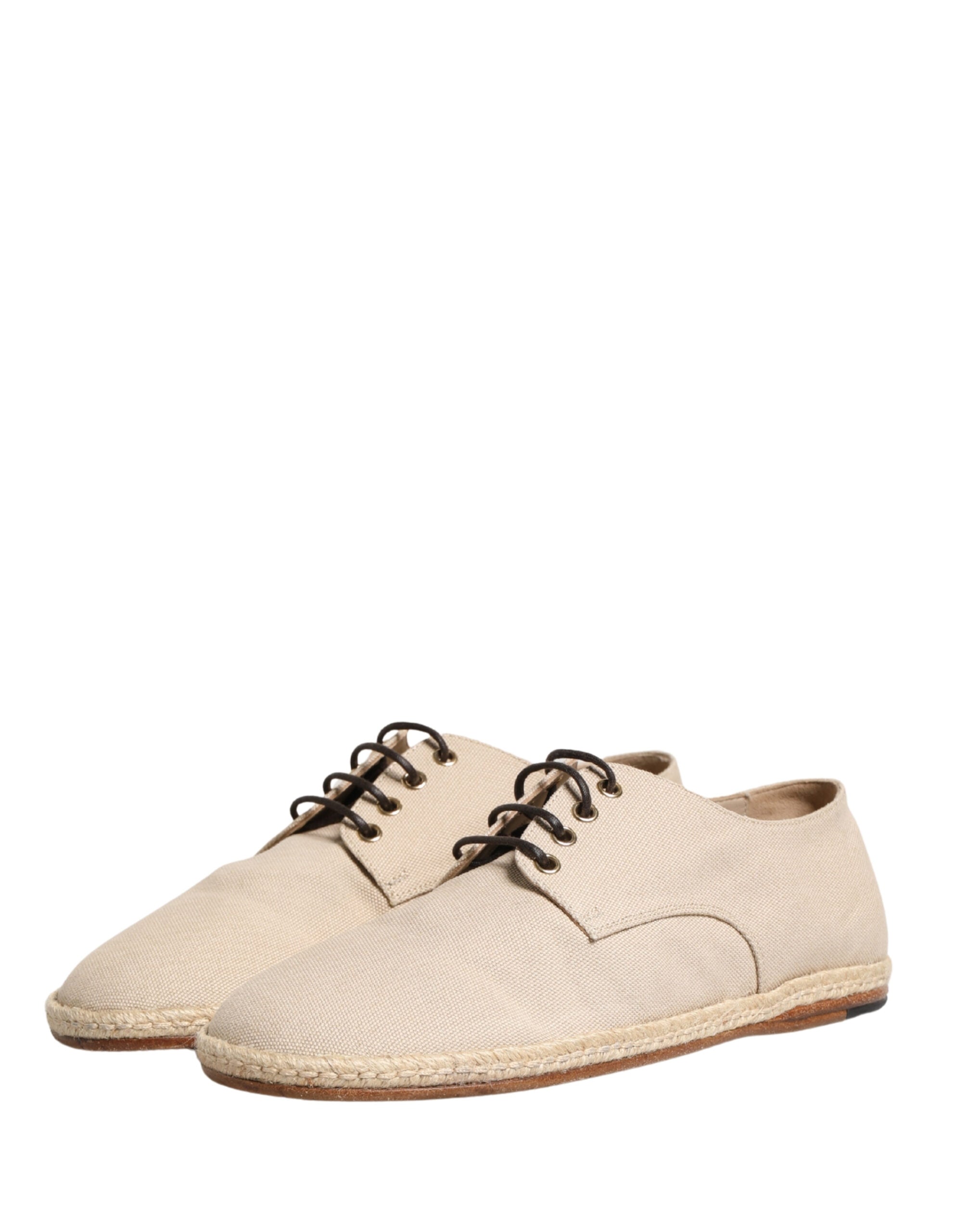 Dolce & Gabbana Beige Canvas Lace-Up Derby Shoes with Espadrille Sole-5