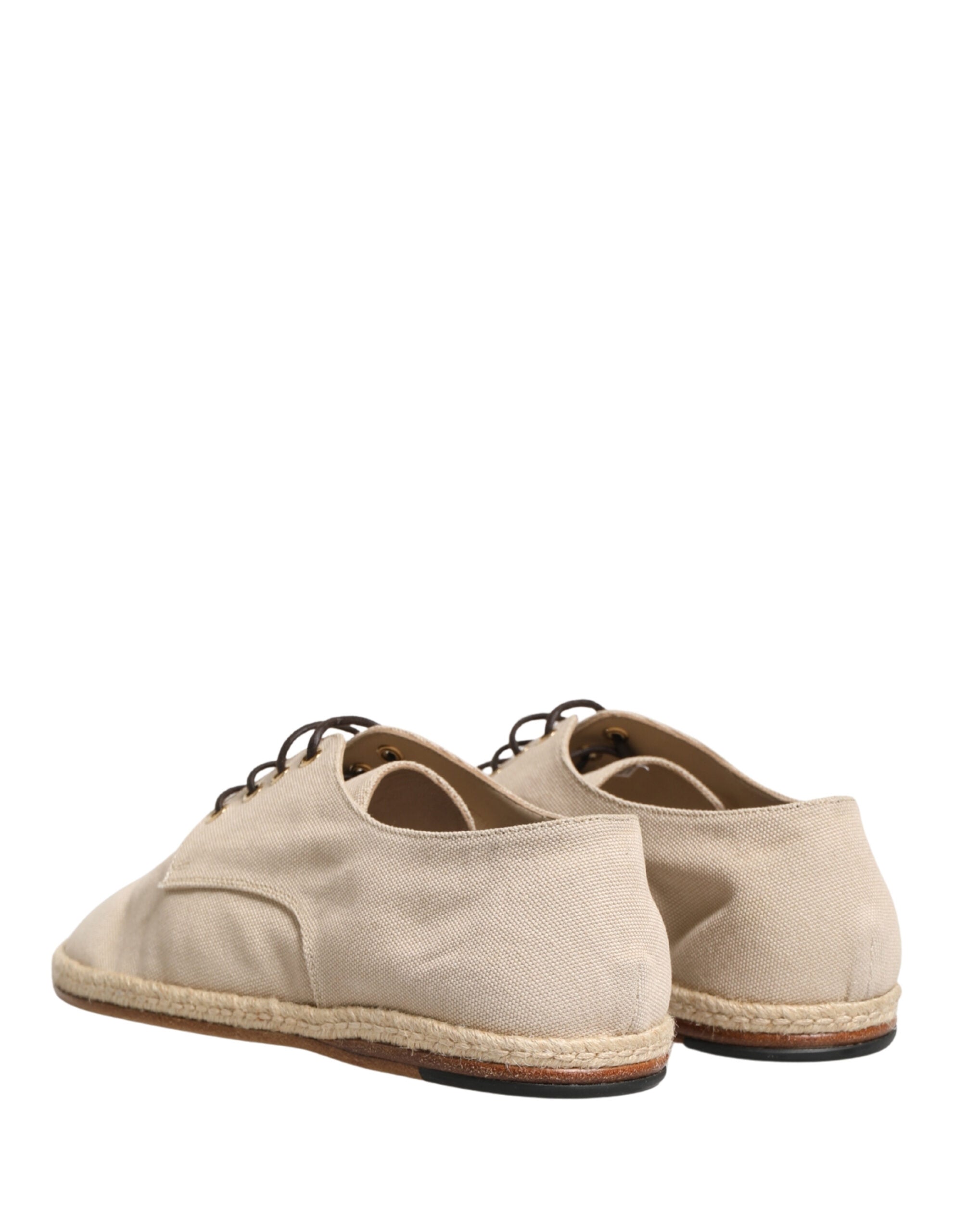 Dolce & Gabbana Beige Canvas Lace-Up Derby Shoes with Espadrille Sole-6