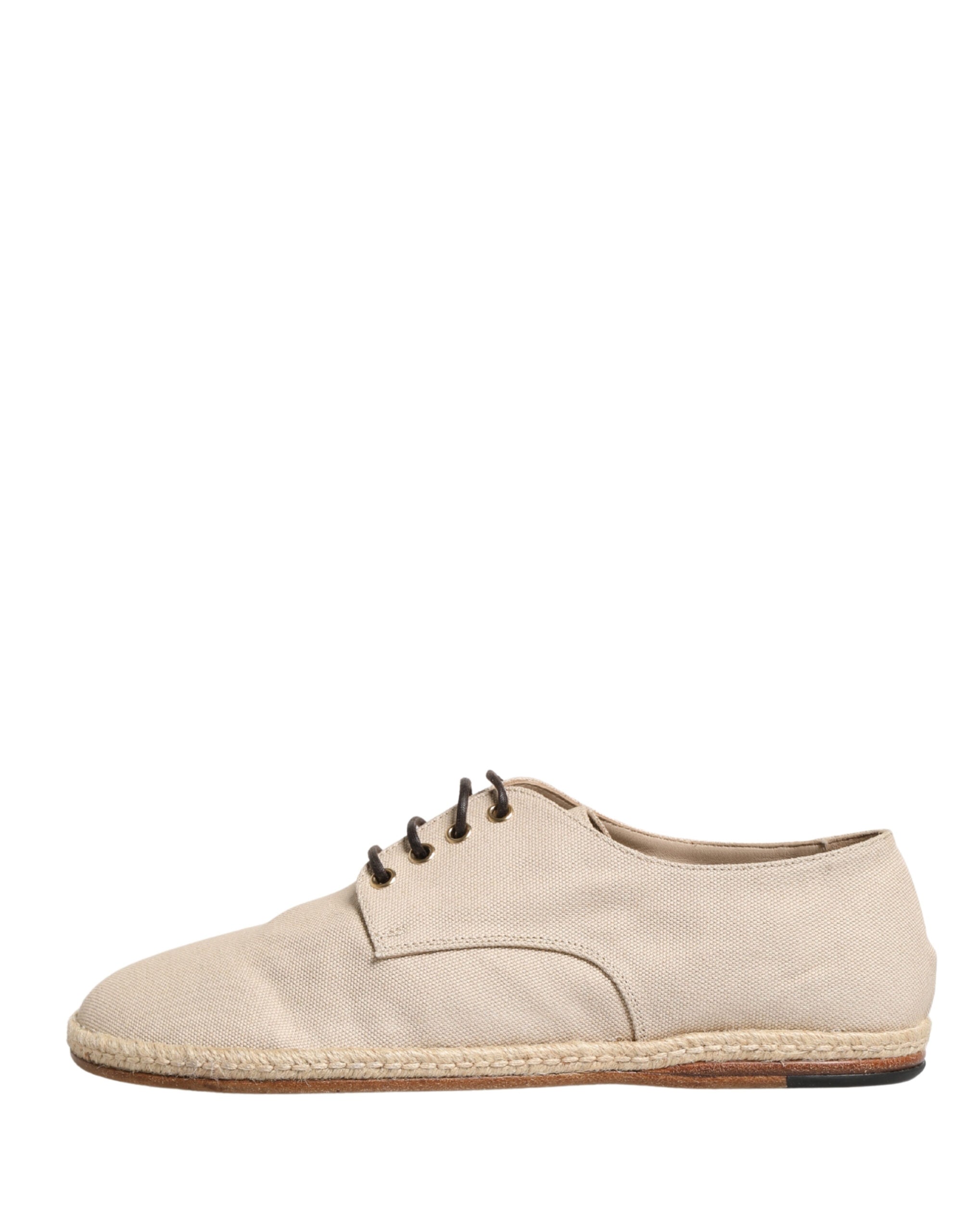 Dolce & Gabbana Beige Canvas Lace-Up Derby Shoes with Espadrille Sole-7