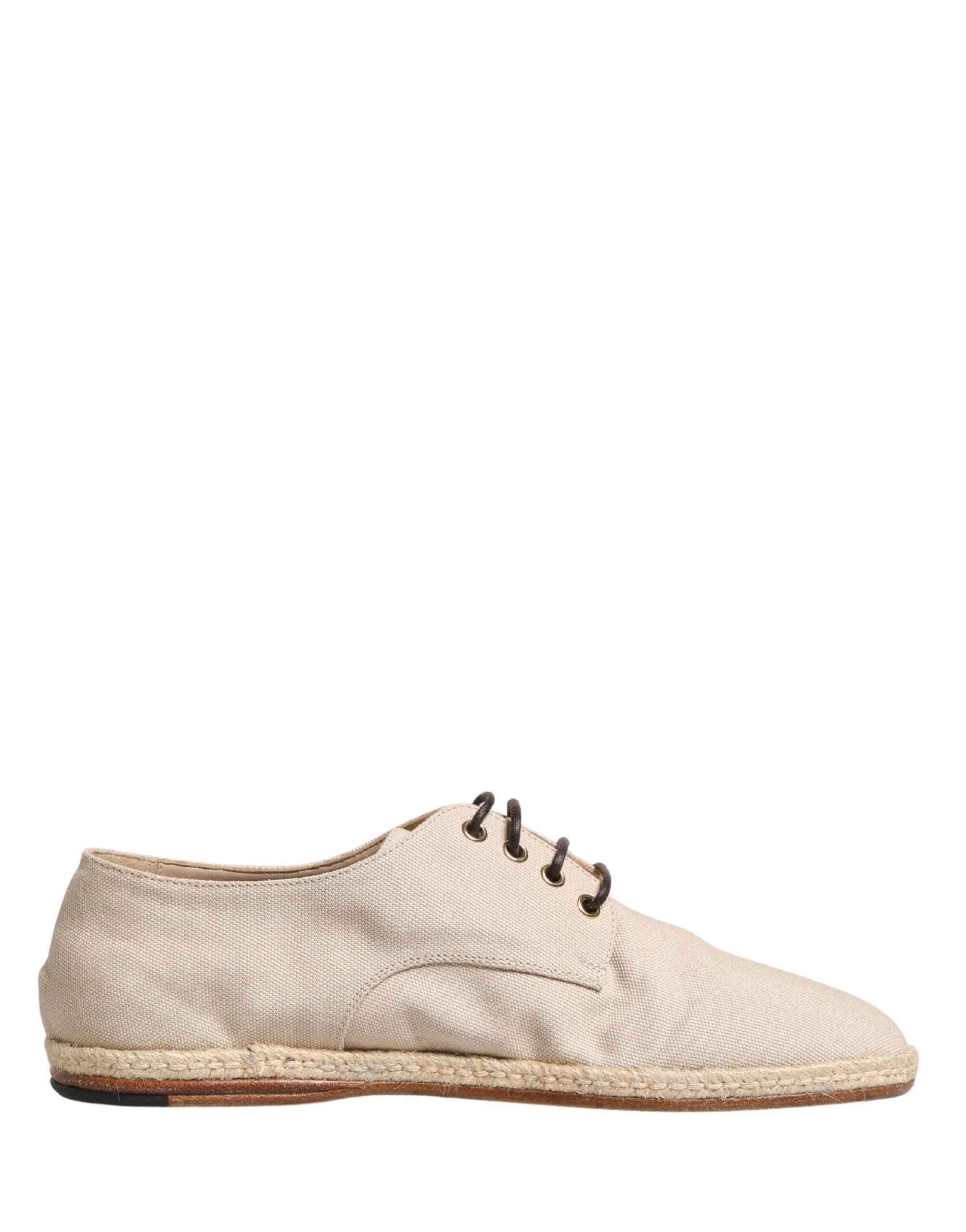 Dolce & Gabbana Beige Canvas Lace-Up Derby Shoes with Espadrille Sole-2
