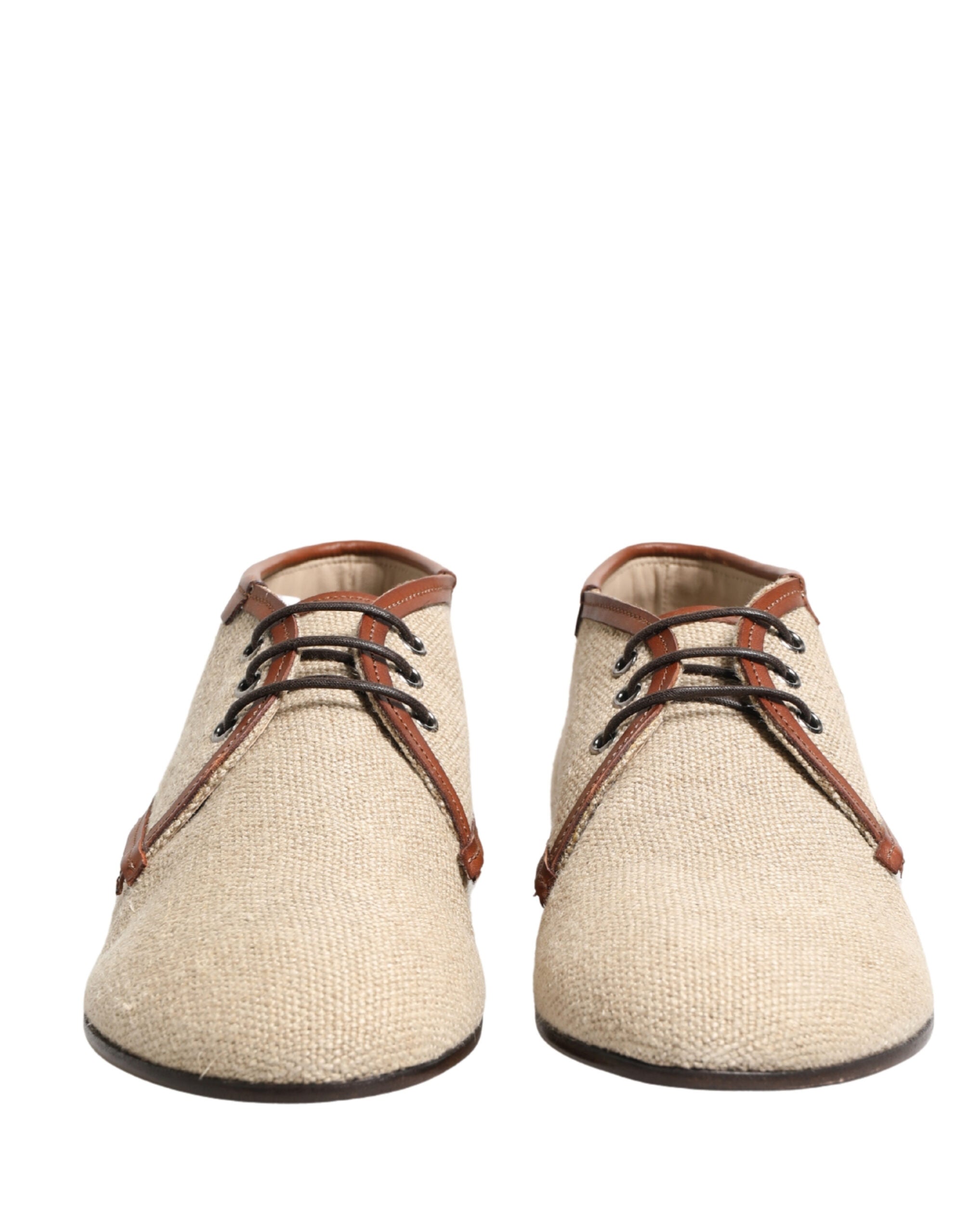 Dolce & Gabbana Men's Beige Canvas Lace-Up Derbies-3