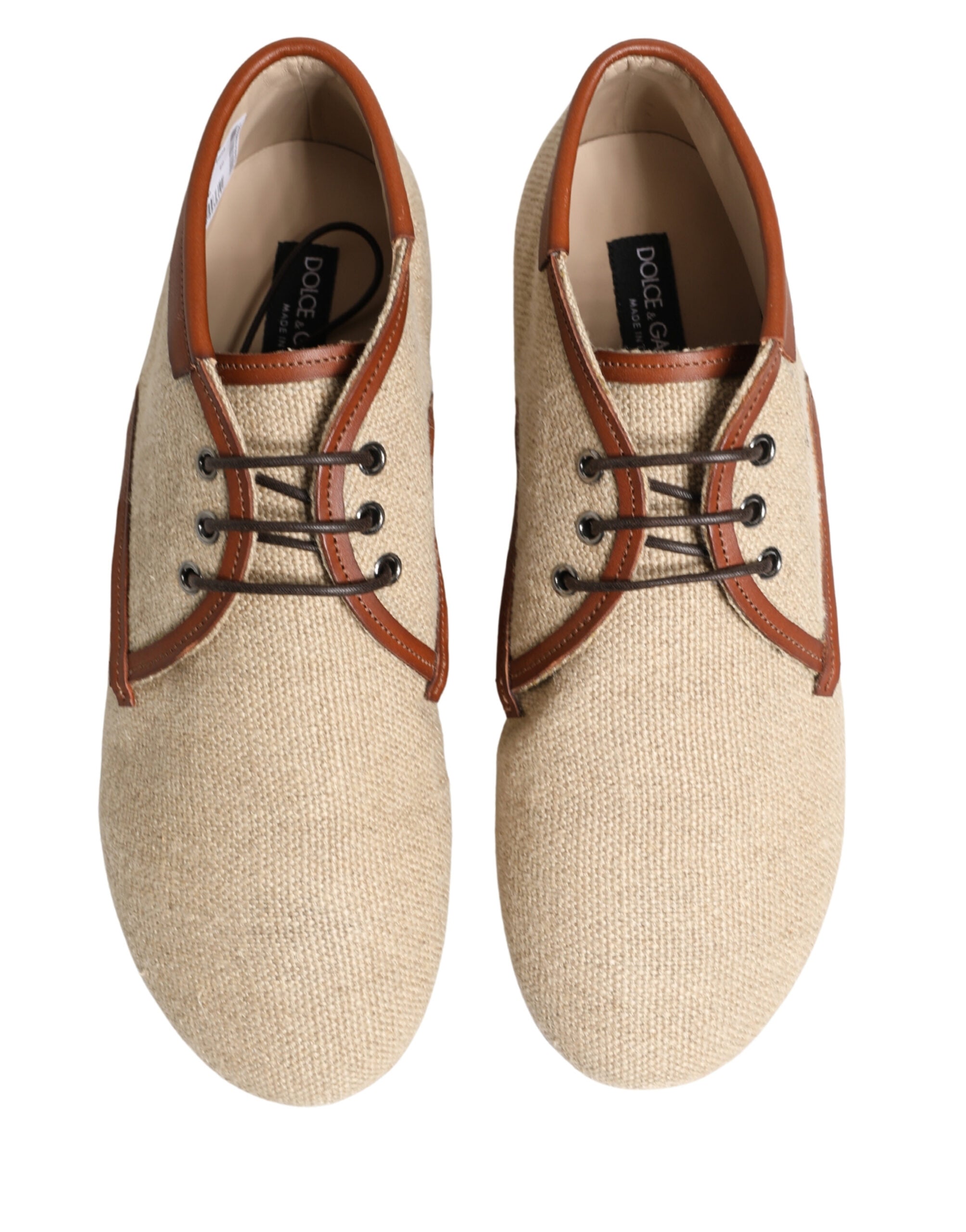 Dolce & Gabbana Men's Beige Canvas Lace-Up Derbies-4