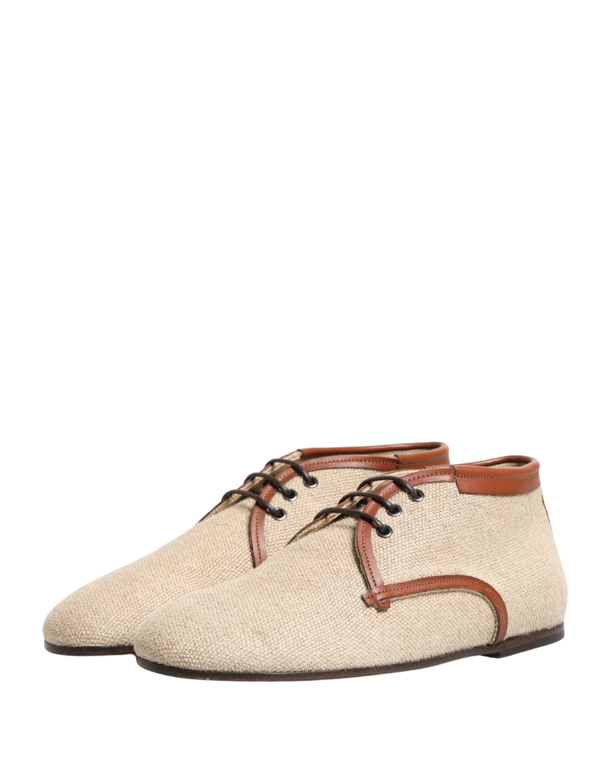Dolce & Gabbana Men's Beige Canvas Lace-Up Derbies-5