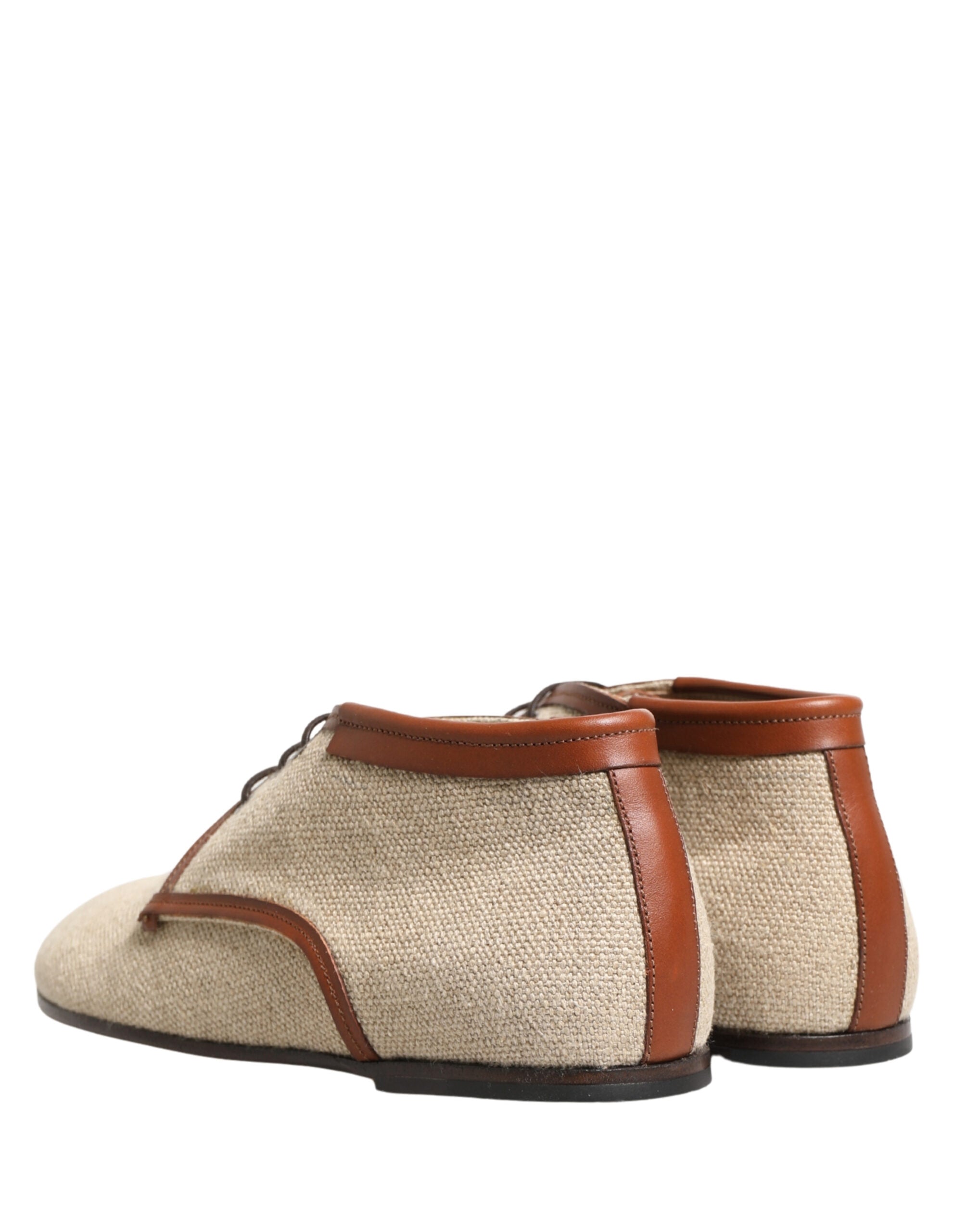 Dolce & Gabbana Men's Beige Canvas Lace-Up Derbies-6