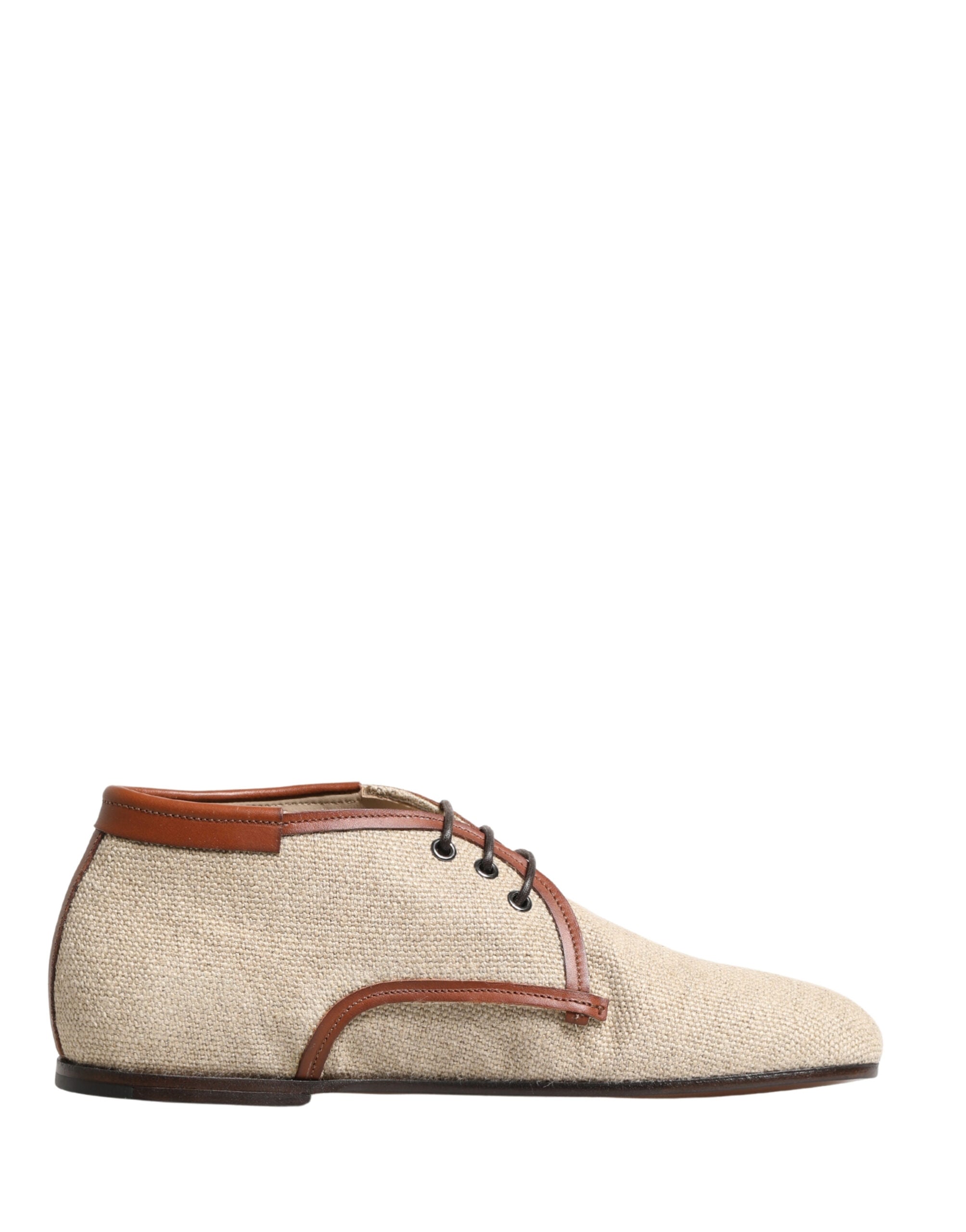 Dolce & Gabbana Men's Beige Canvas Lace-Up Derbies-1