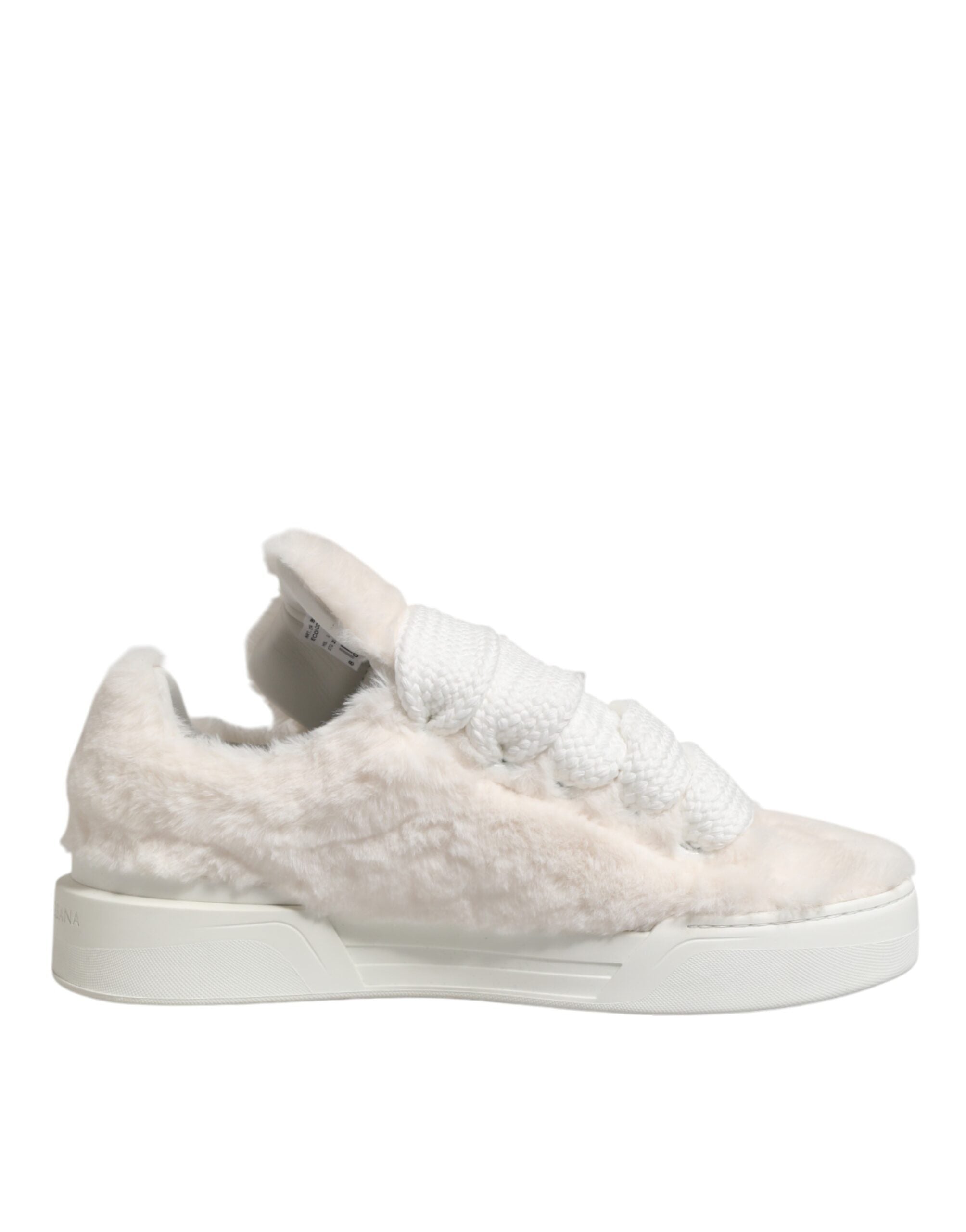 Dolce & Gabbana Weiße Shearling-Fell Bianco Low-Top-Sneaker Schuhe-1