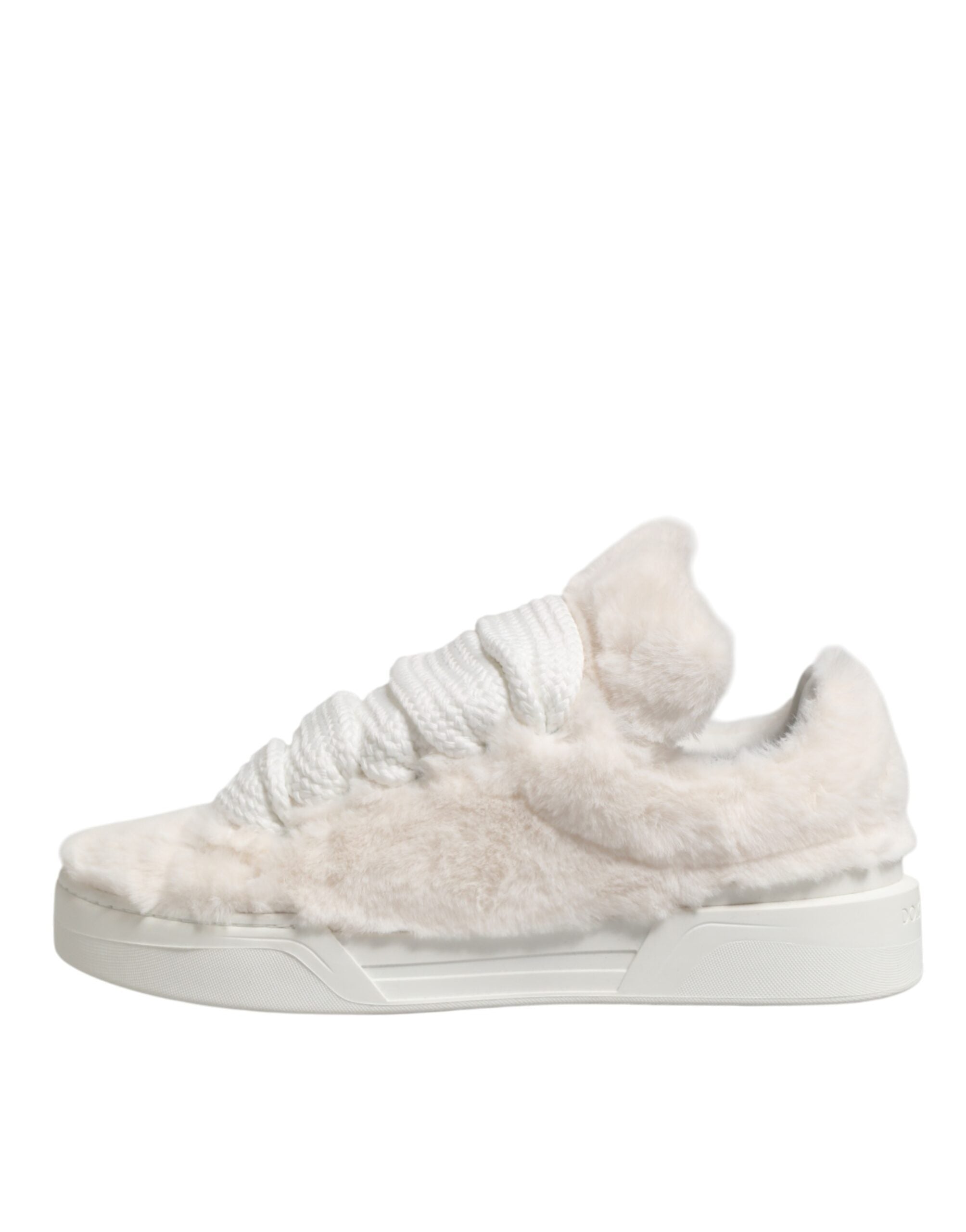 Dolce & Gabbana Weiße Shearling-Fell Bianco Low-Top-Sneaker Schuhe-7