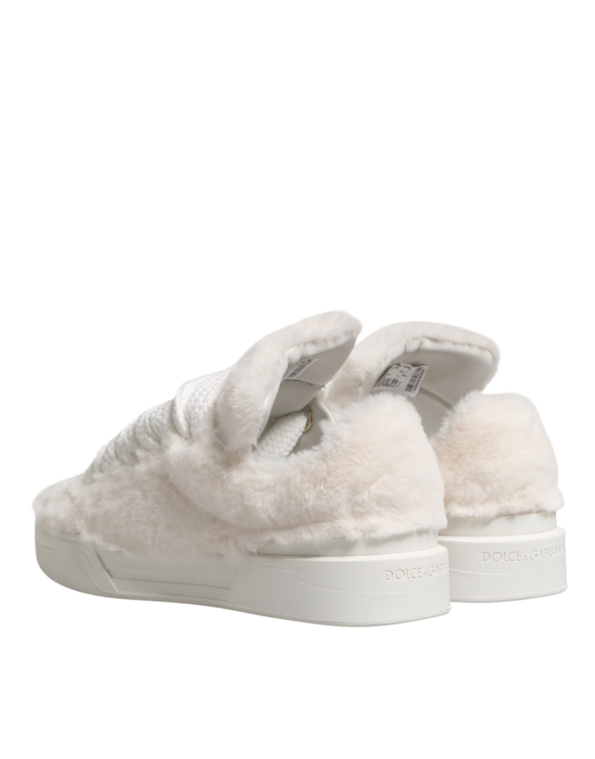 Dolce & Gabbana Weiße Shearling-Fell Bianco Low-Top-Sneaker Schuhe-6