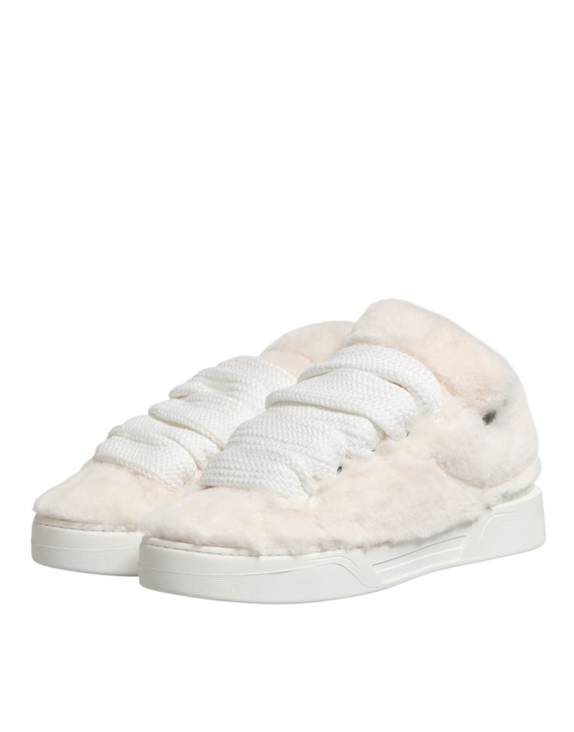 Dolce & Gabbana Weiße Shearling-Fell Bianco Low-Top-Sneaker Schuhe-3