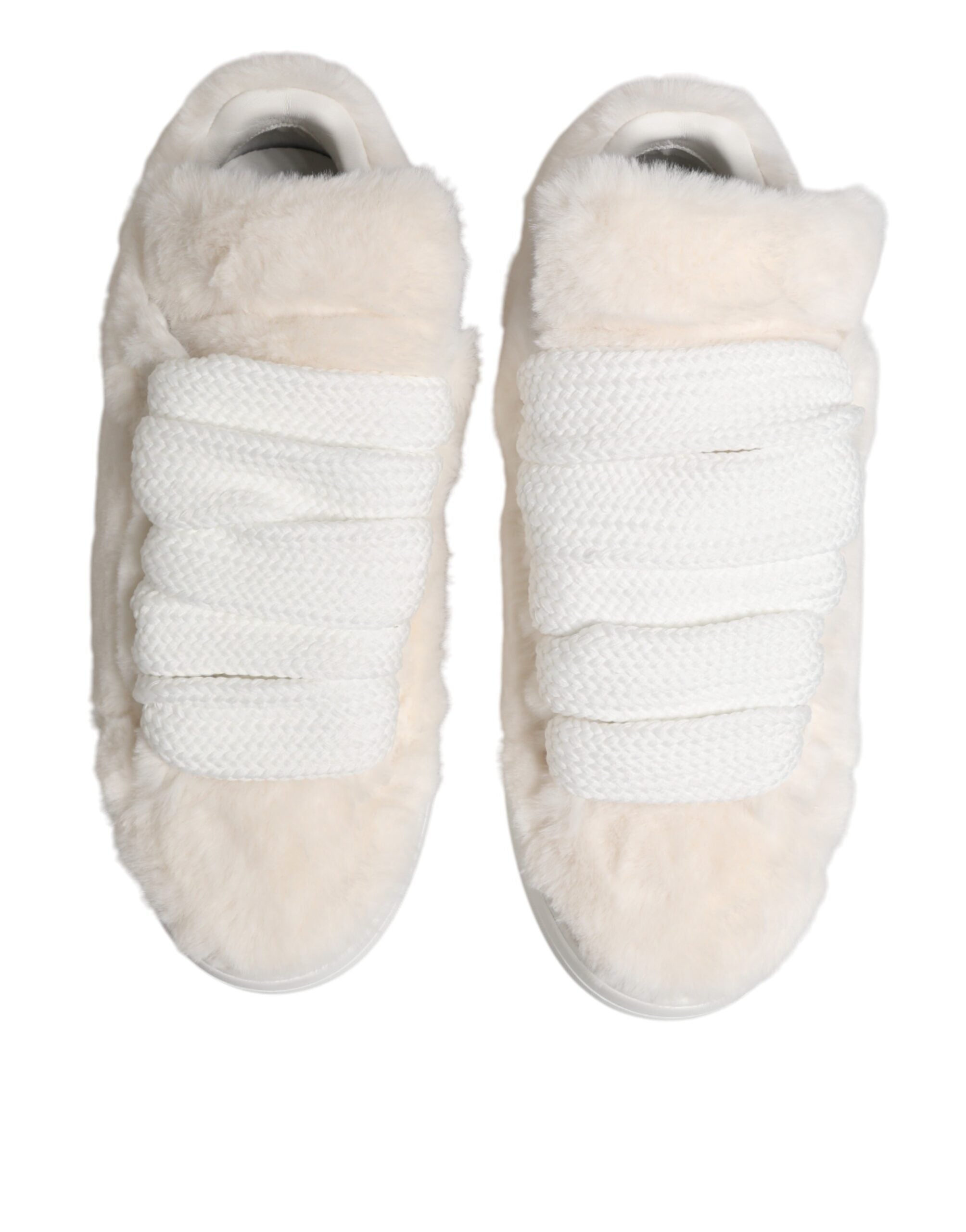 Dolce & Gabbana Weiße Shearling-Fell Bianco Low-Top-Sneaker Schuhe-5
