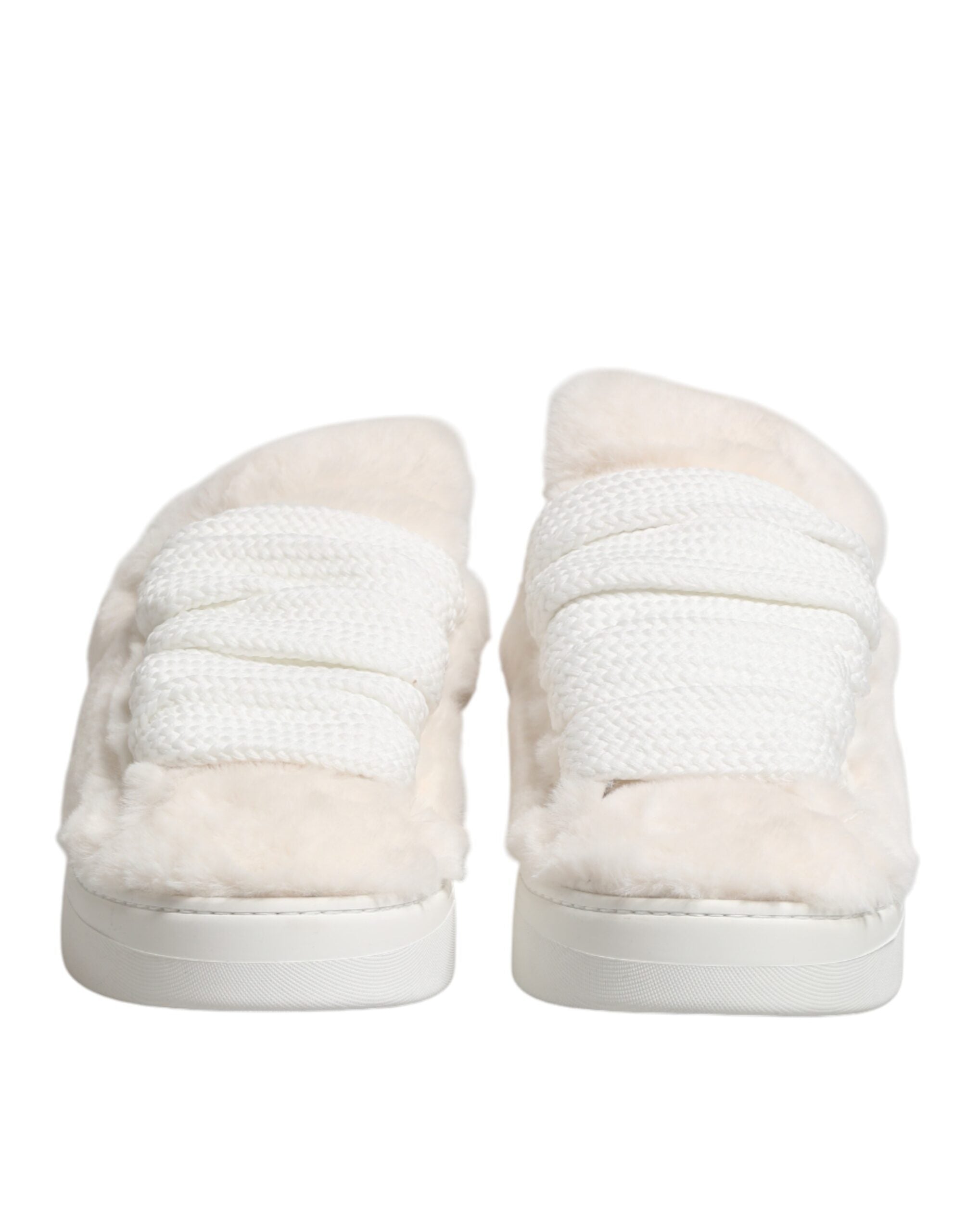 Dolce & Gabbana Weiße Shearling-Fell Bianco Low-Top-Sneaker Schuhe-4