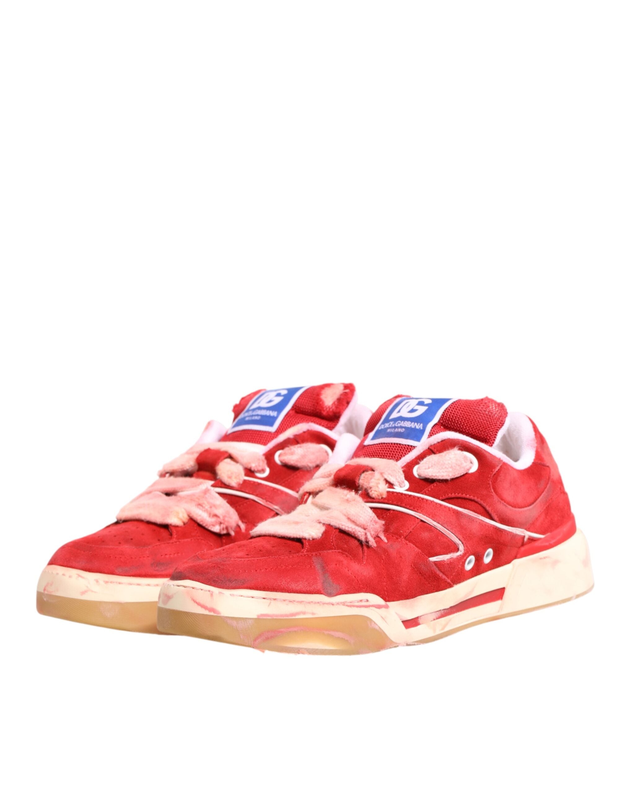 Dolce & Gabbana Red White Suede DG Logo Low Top Sneakers Shoes-6