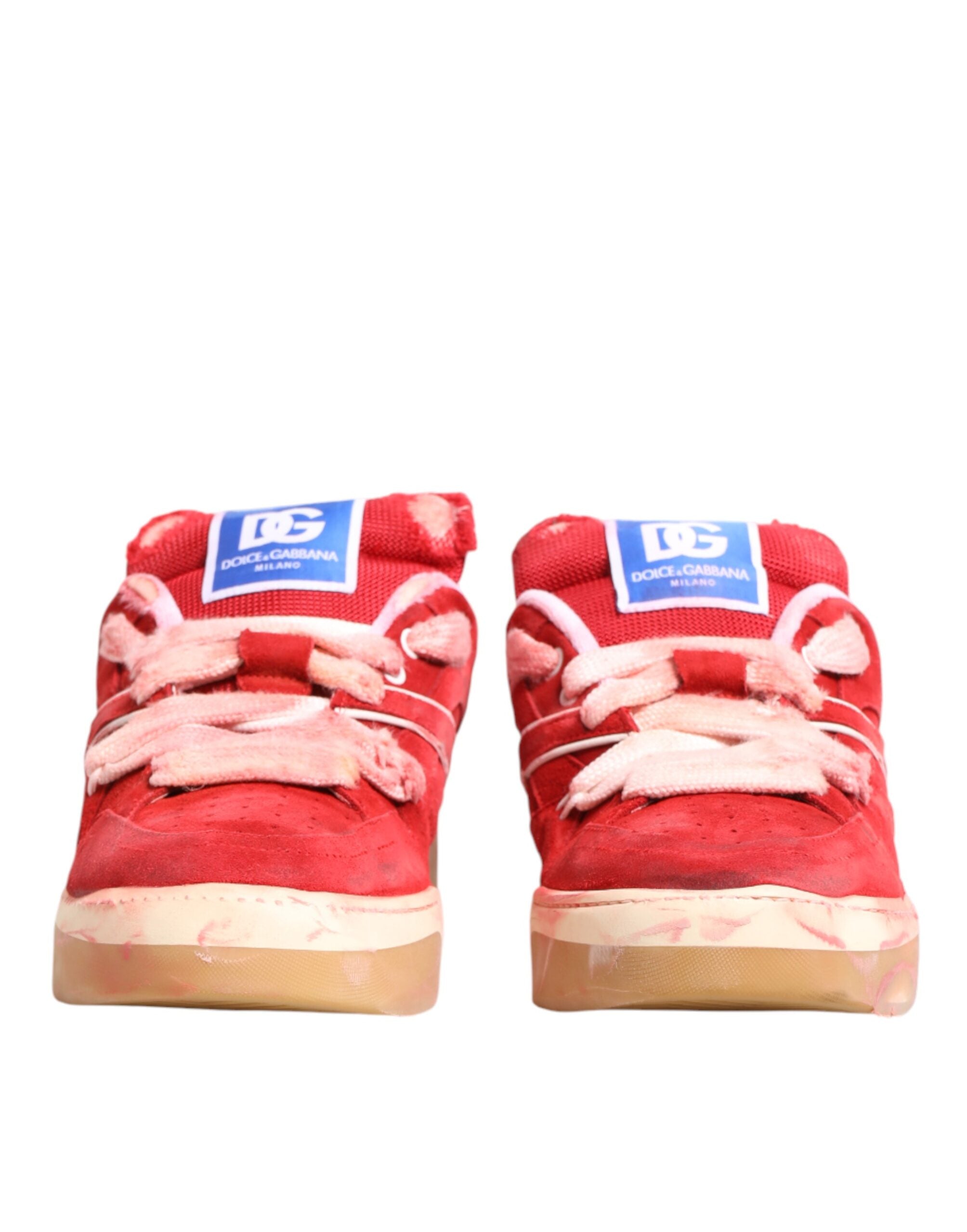 Dolce & Gabbana Red White Suede DG Logo Low Top Sneakers Shoes-7